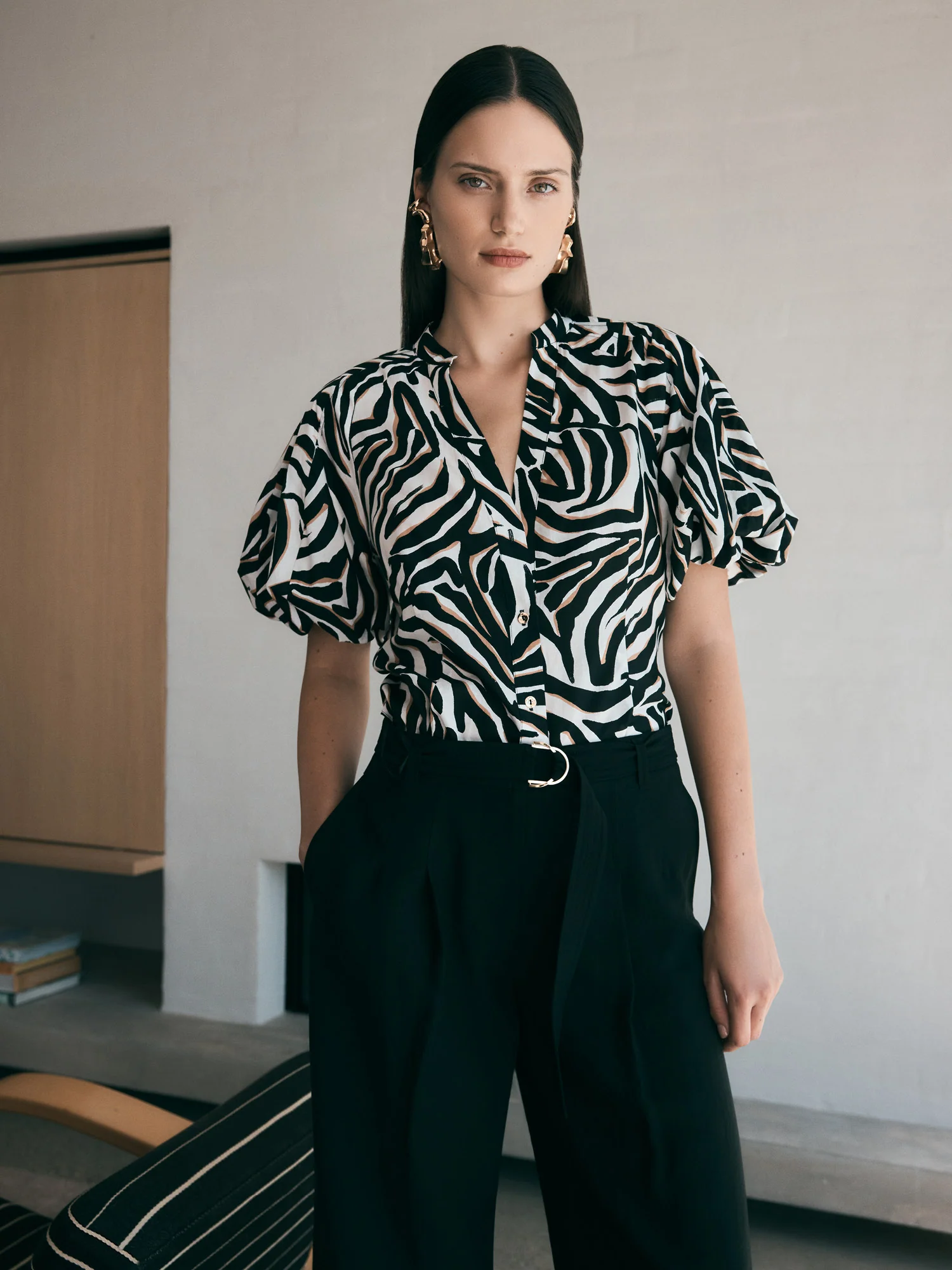 ABSTRACT ZEBRA BLOUSON SLEEVE SHIRT - Image 6