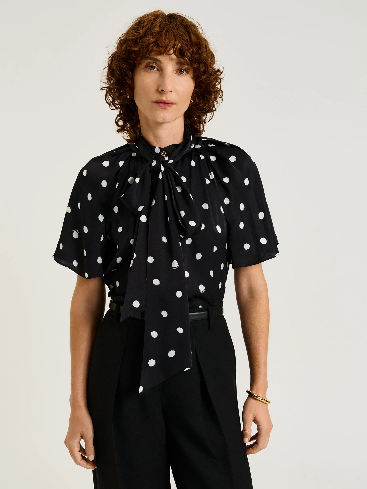 BLACK PAINTERLY SPOT SATIN BLOUSE