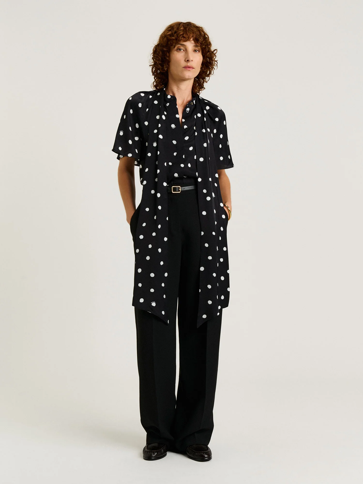 BLACK PAINTERLY SPOT SATIN BLOUSE - Image 2