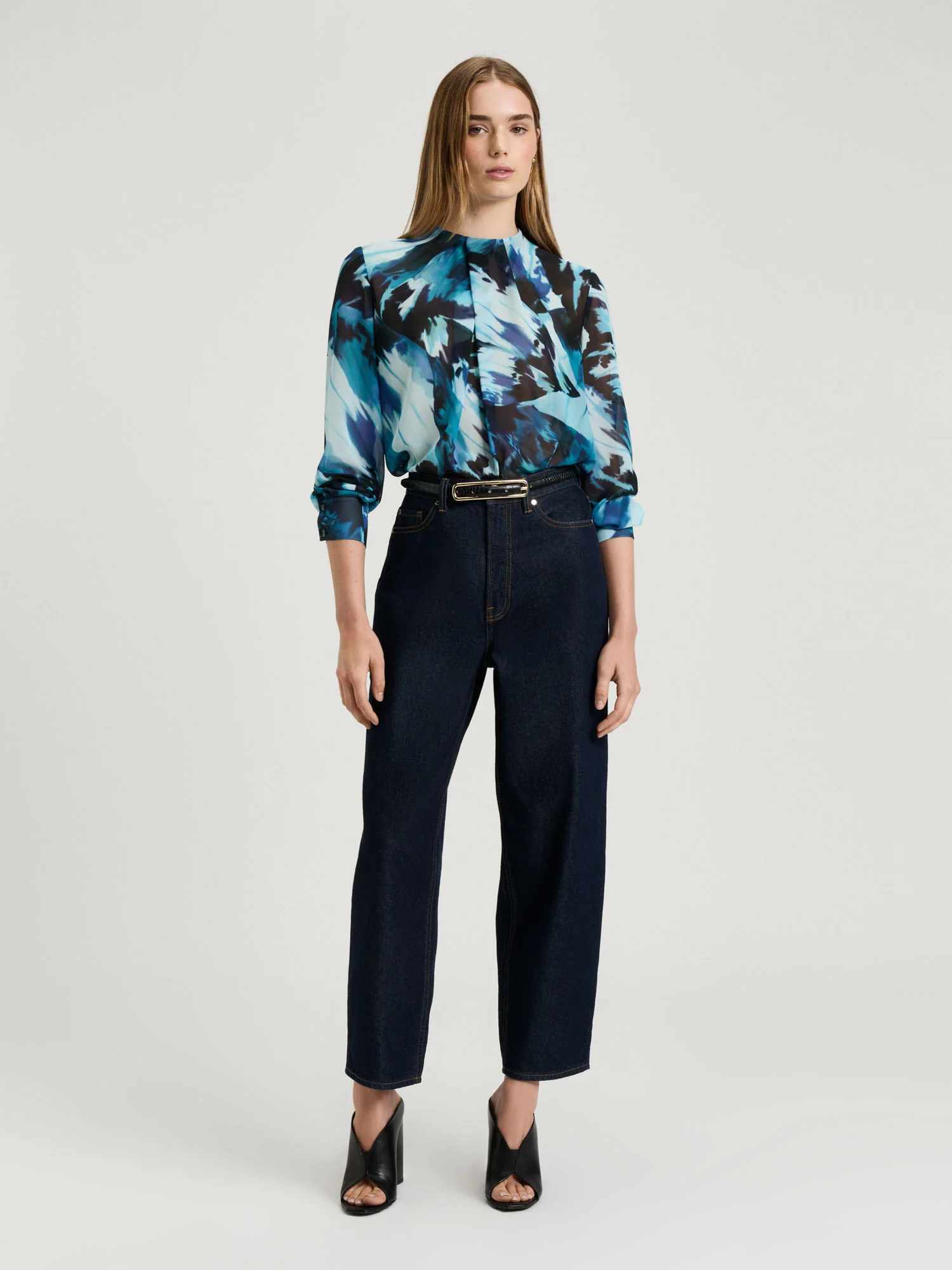 BLUE PAPILLION GEORGETTE BLOUSE