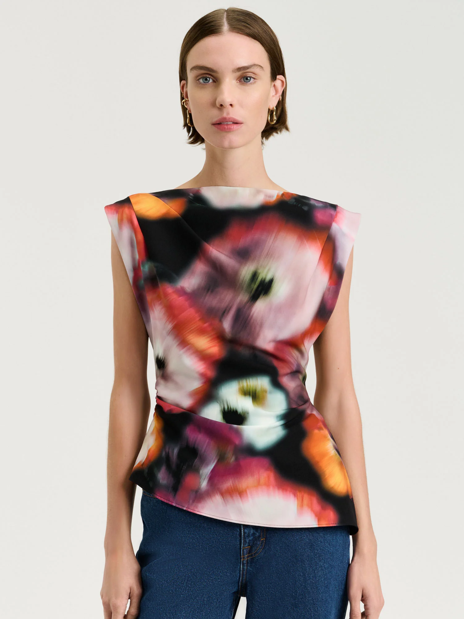 BLUR FLORAL ASYMMETRIC TOP