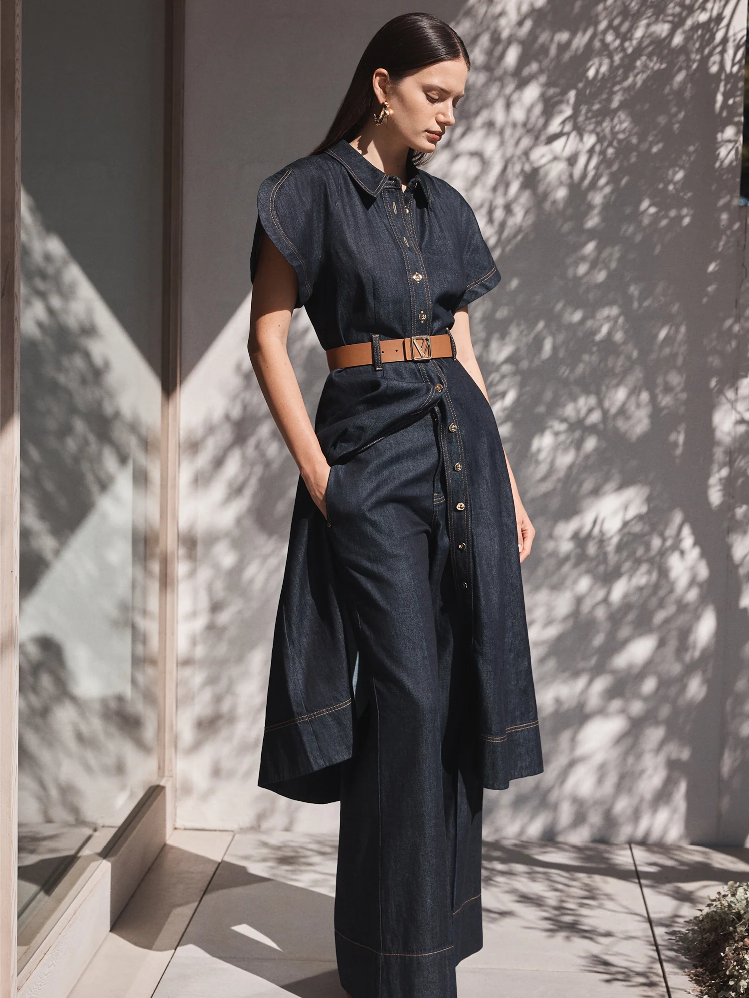 COTTON LYOCELL DENIM BELTED SHIRTDRESS - Image 6
