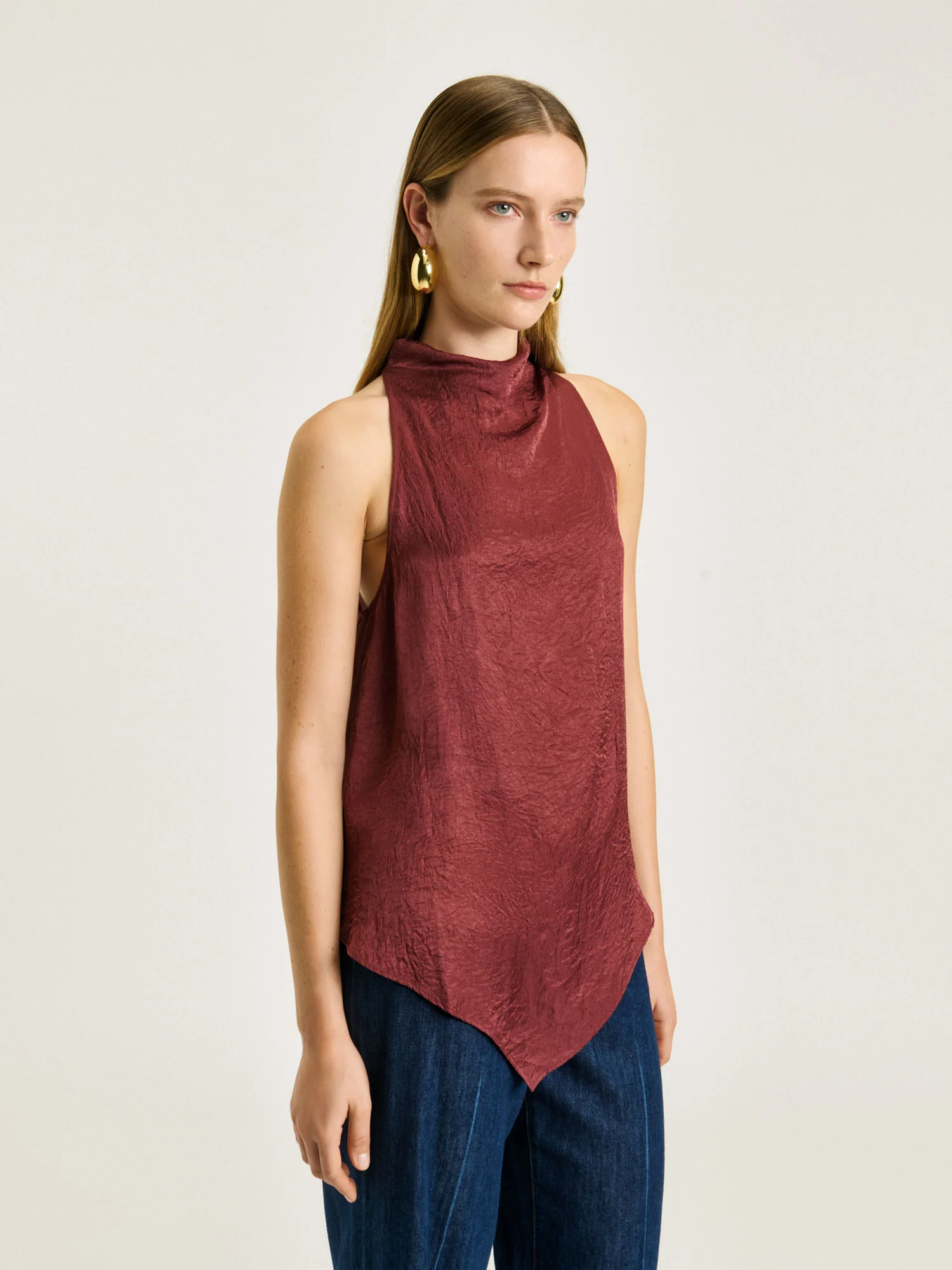 CRUSHED ACETATE HALTER NECK TOP - Image 3