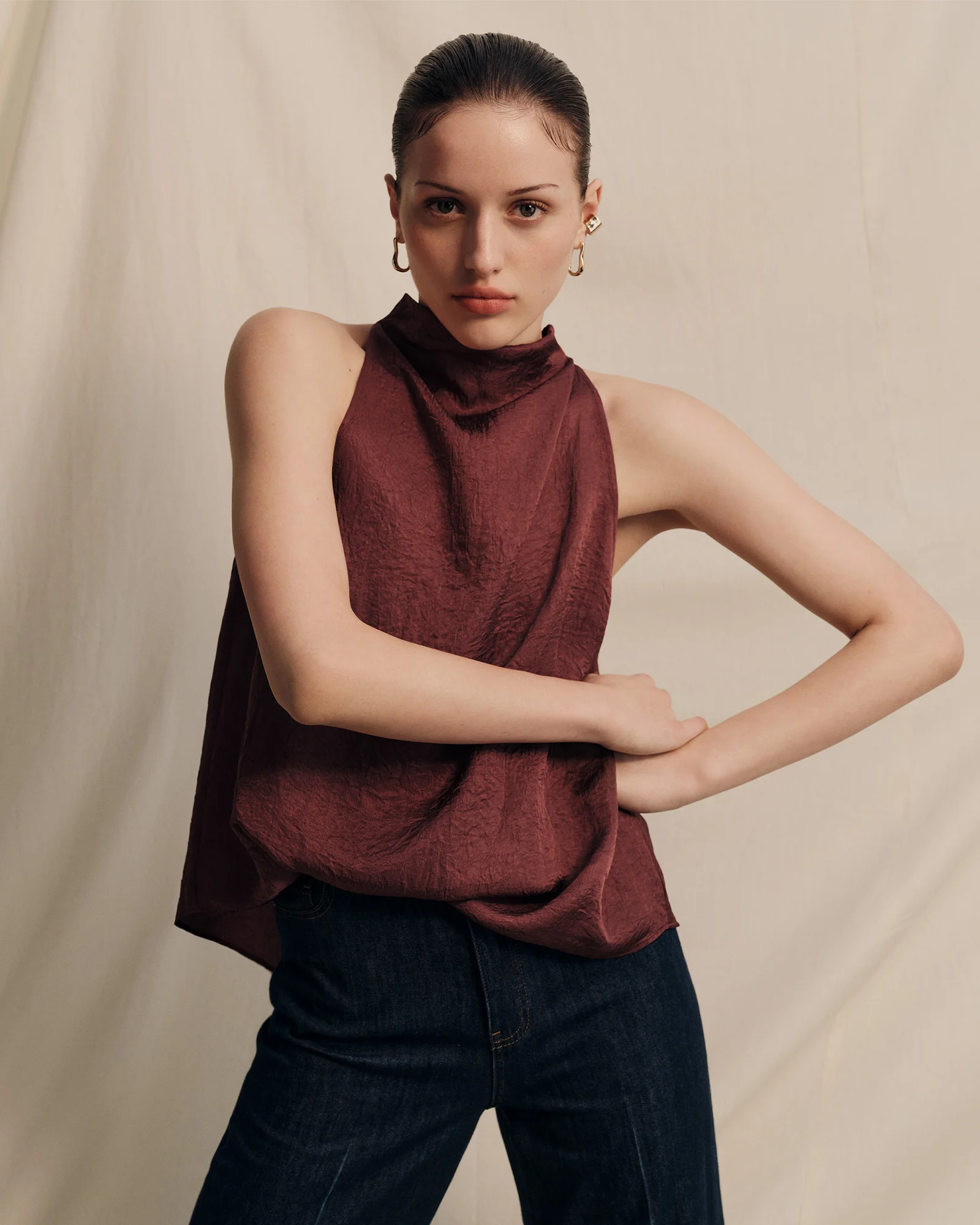 CRUSHED ACETATE HALTER NECK TOP - Image 7