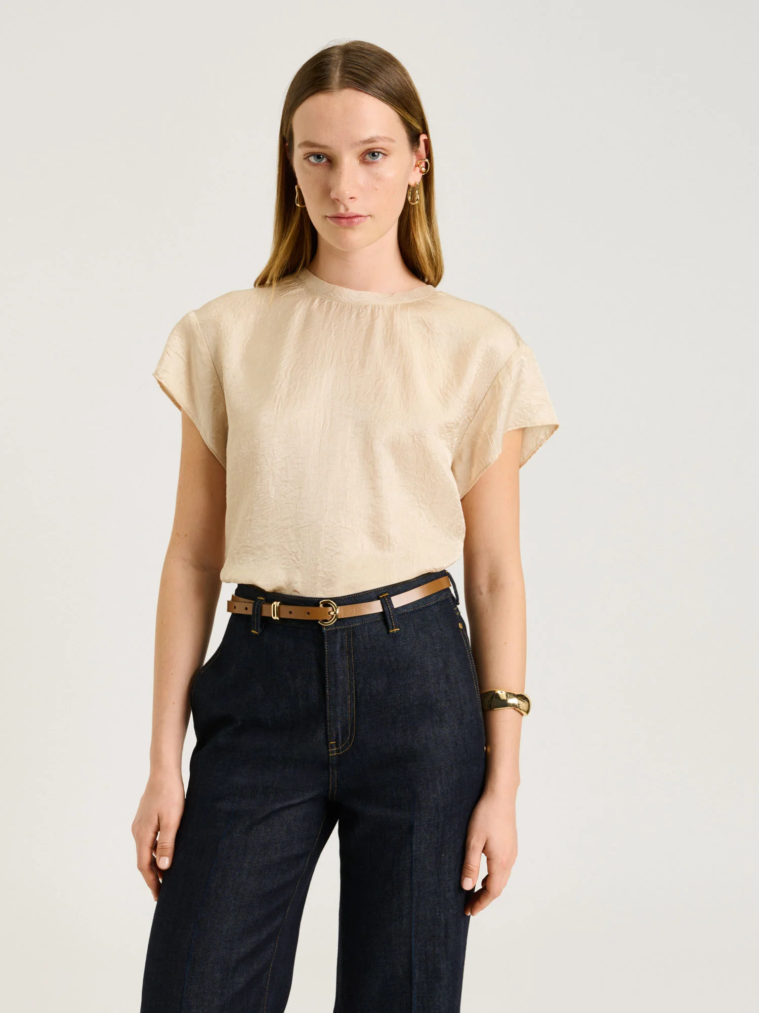 CRUSHED ACETATE RAW EDGE TEE