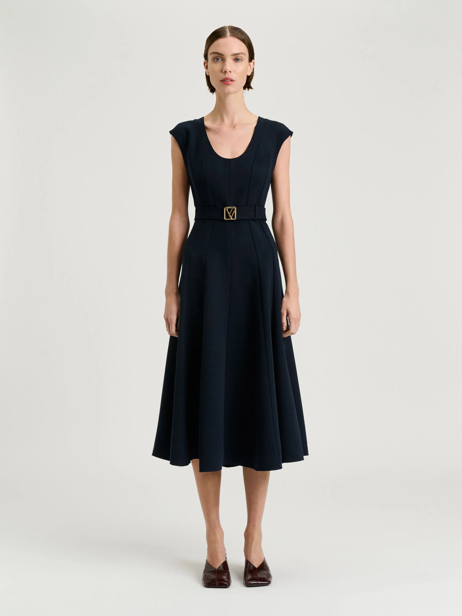 DOUBLE WEAVE SCOOP NECK MIDI DRESS