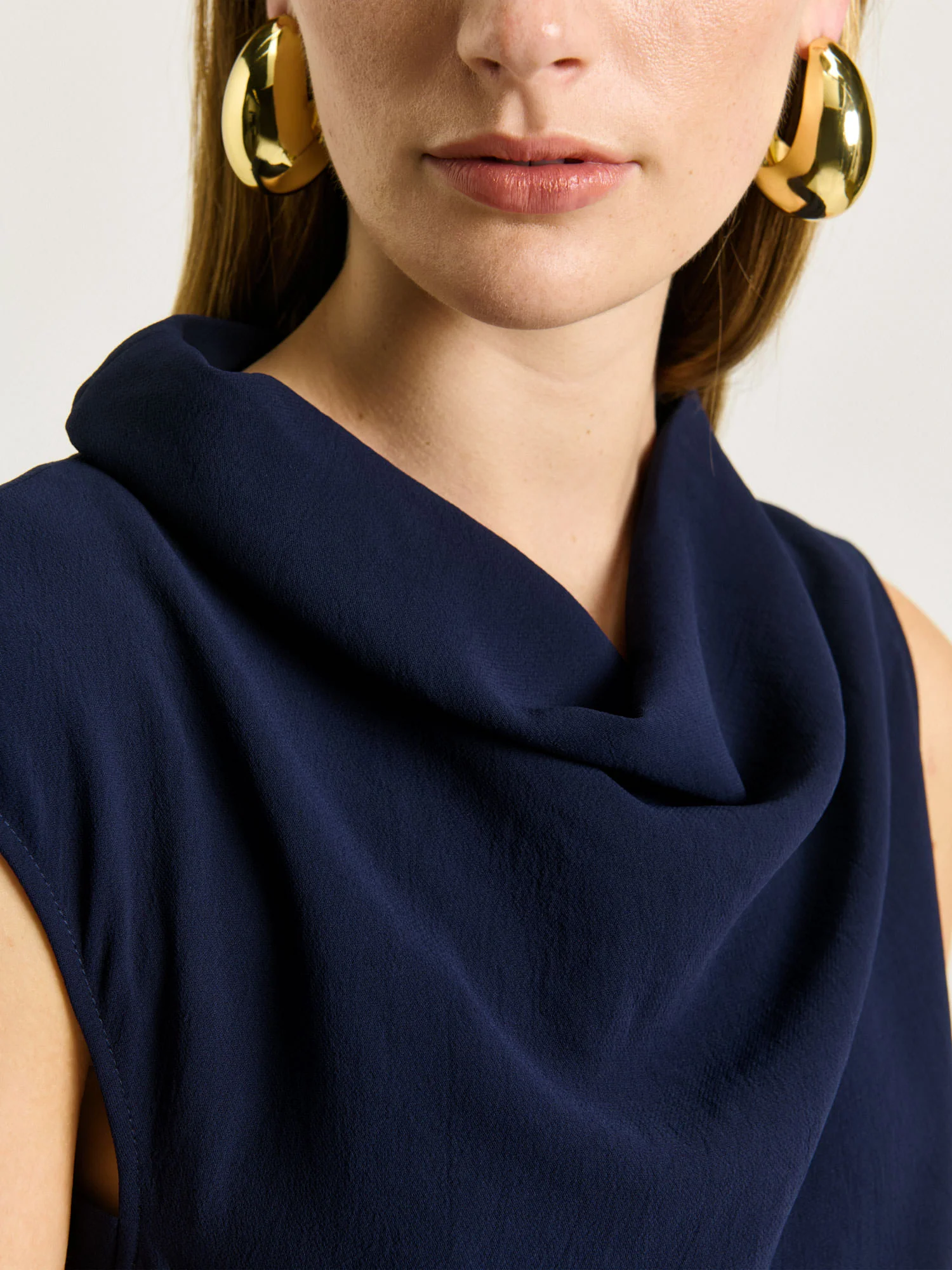 DRAPEY CREPE BELTED COWL NECK MIDI DRESS - Image 3