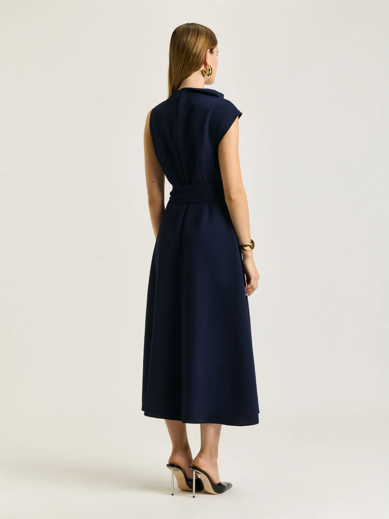 DRAPEY CREPE BELTED COWL NECK MIDI DRESS - Image 4