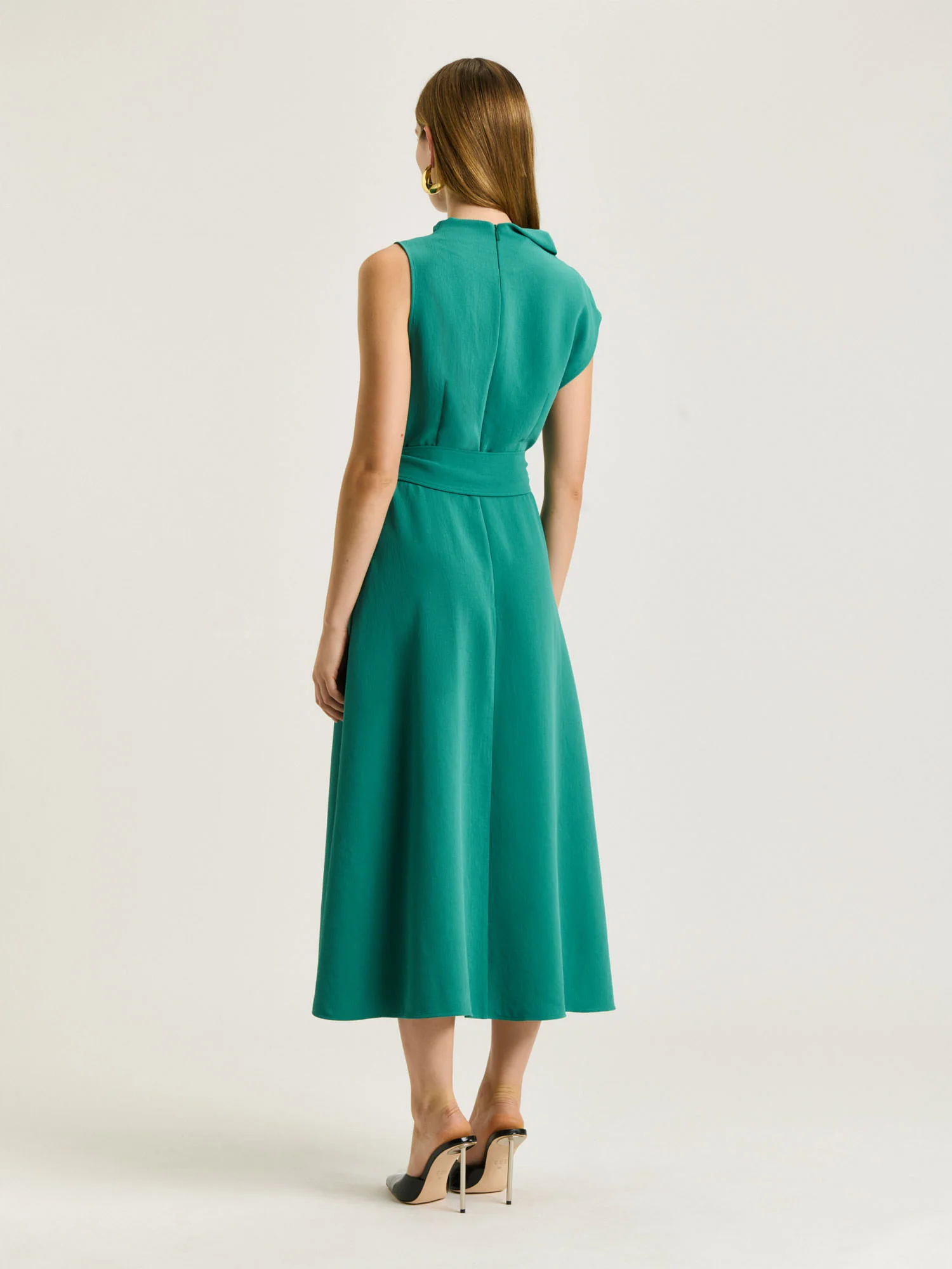 DRAPEY CREPE BELTED COWL NECK MIDI DRESS - Image 8
