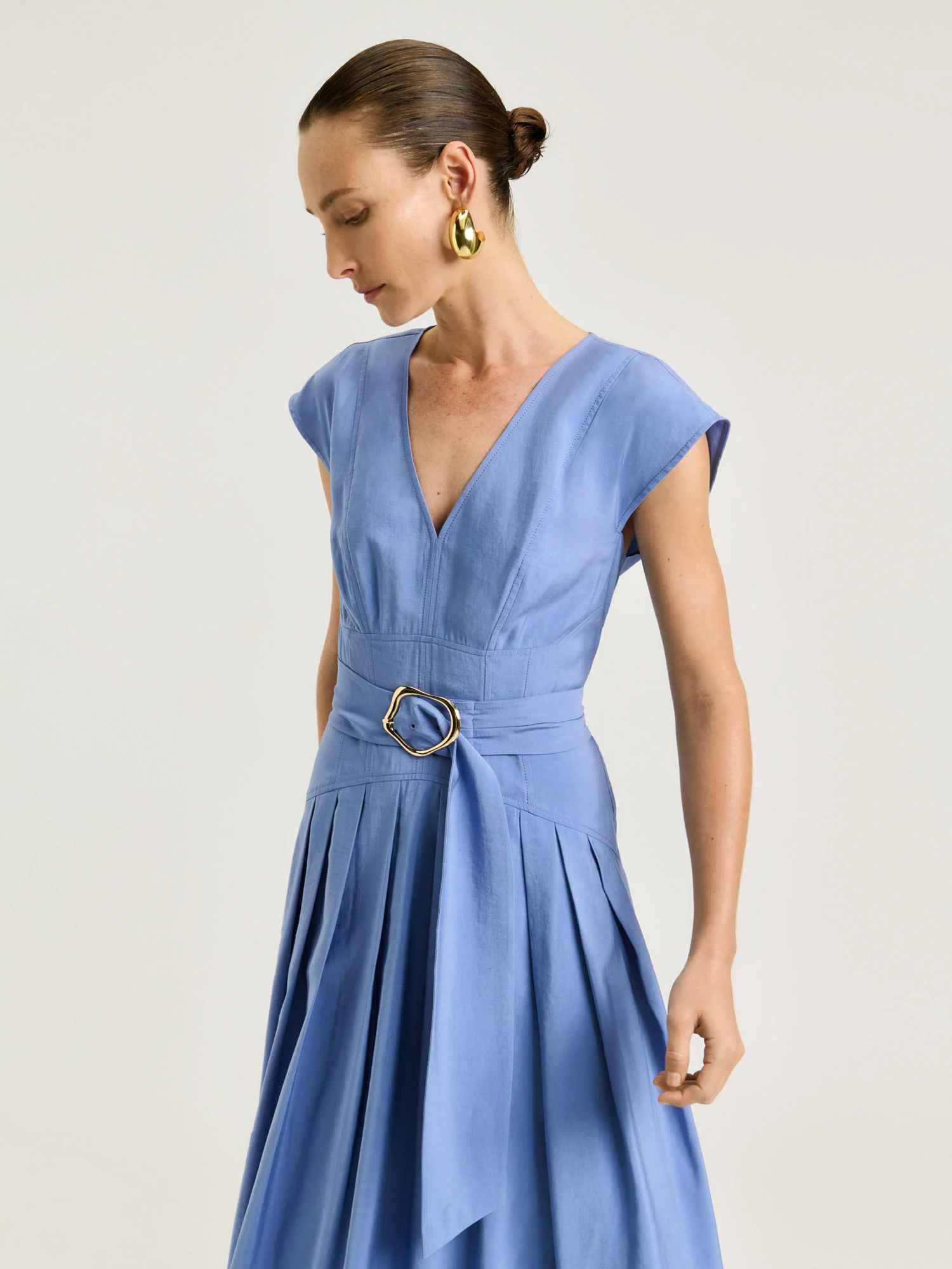 DRAPEY MODAL BLEND BELTED MIDI DRESS - Image 2