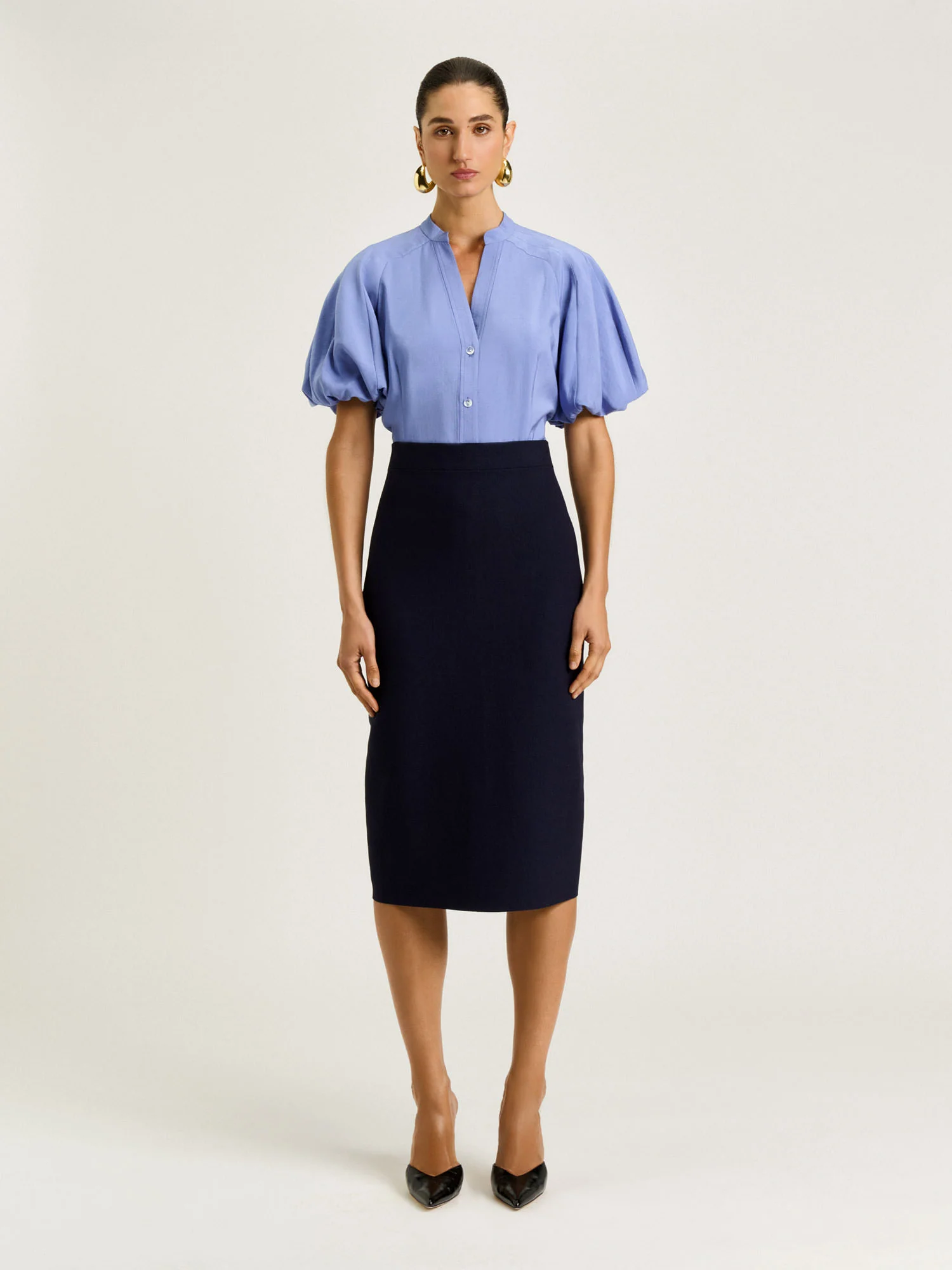 DRAPEY MODAL BLEND BLOUSON SLEEVE SHIRT - Image 7