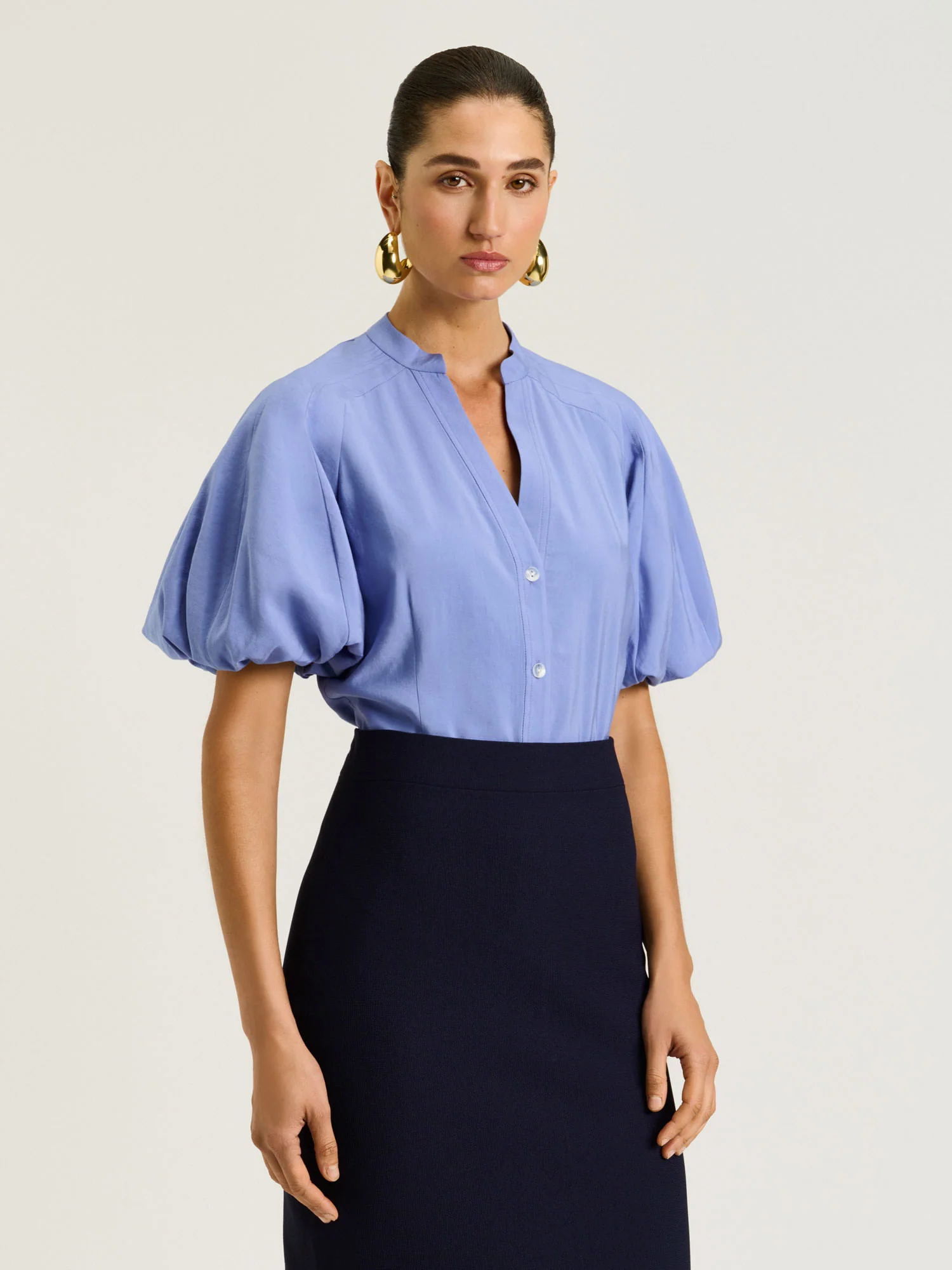 DRAPEY MODAL BLEND BLOUSON SLEEVE SHIRT - Image 8