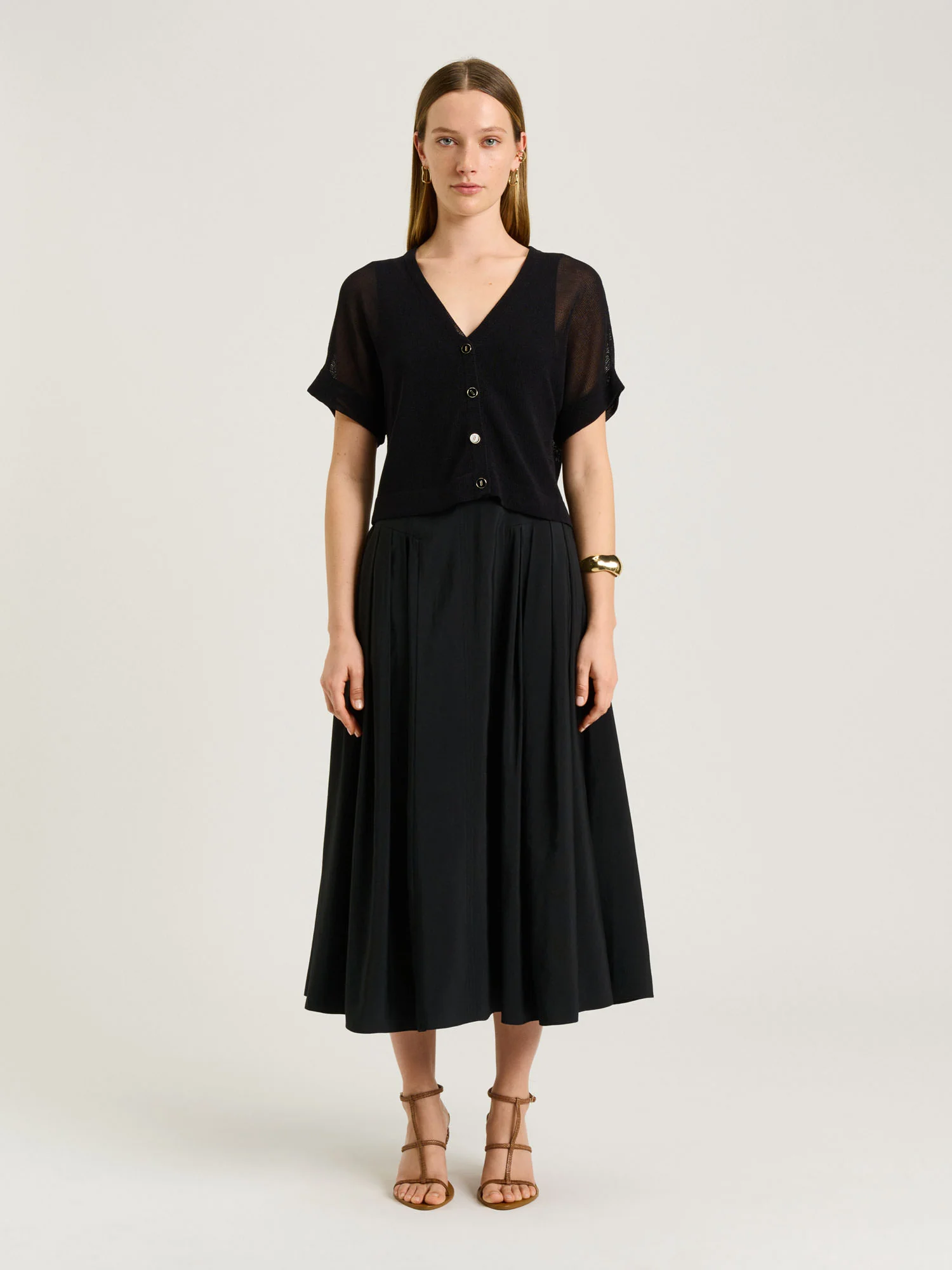 DRAPEY MODAL BLEND V NECK MIDI DRESS - Image 2