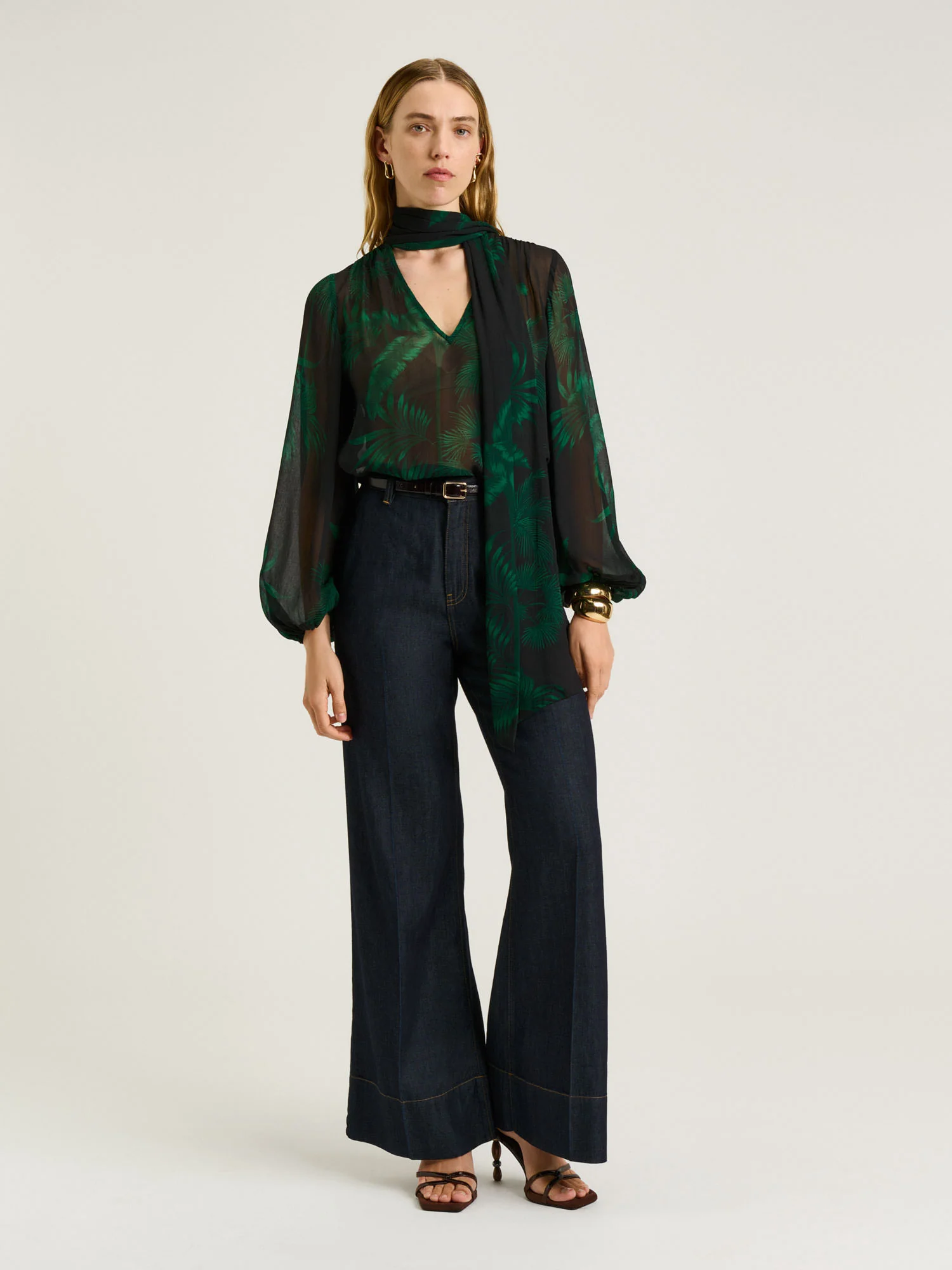 EMERALD PALM CRINKLE GEORGETTE BLOUSE - Image 2