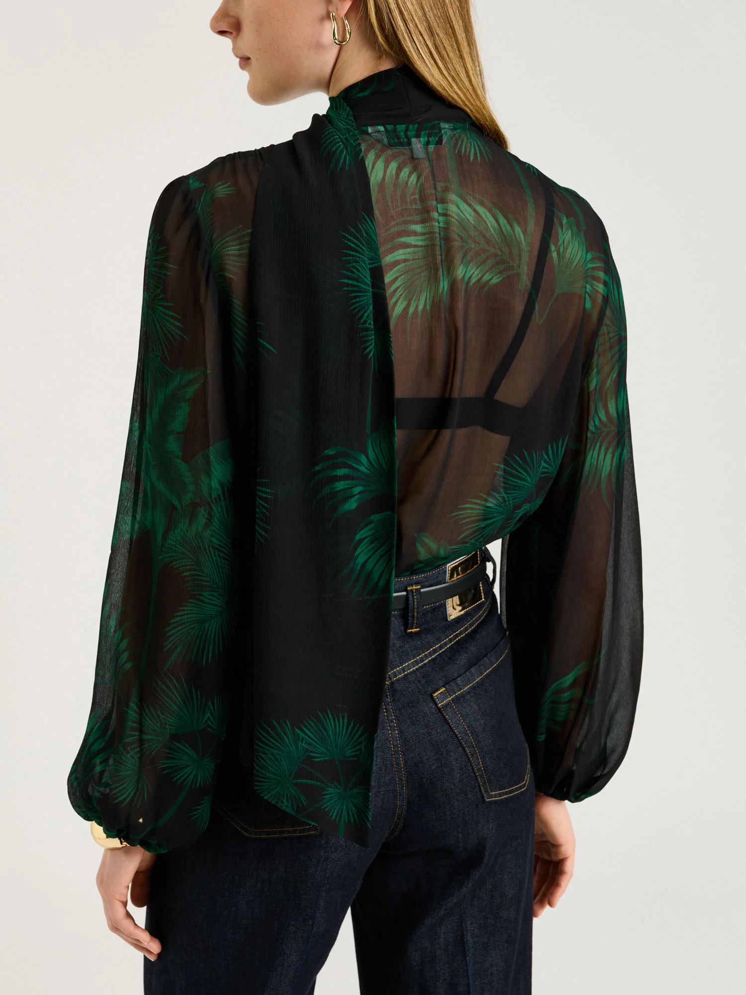 EMERALD PALM CRINKLE GEORGETTE BLOUSE - Image 5