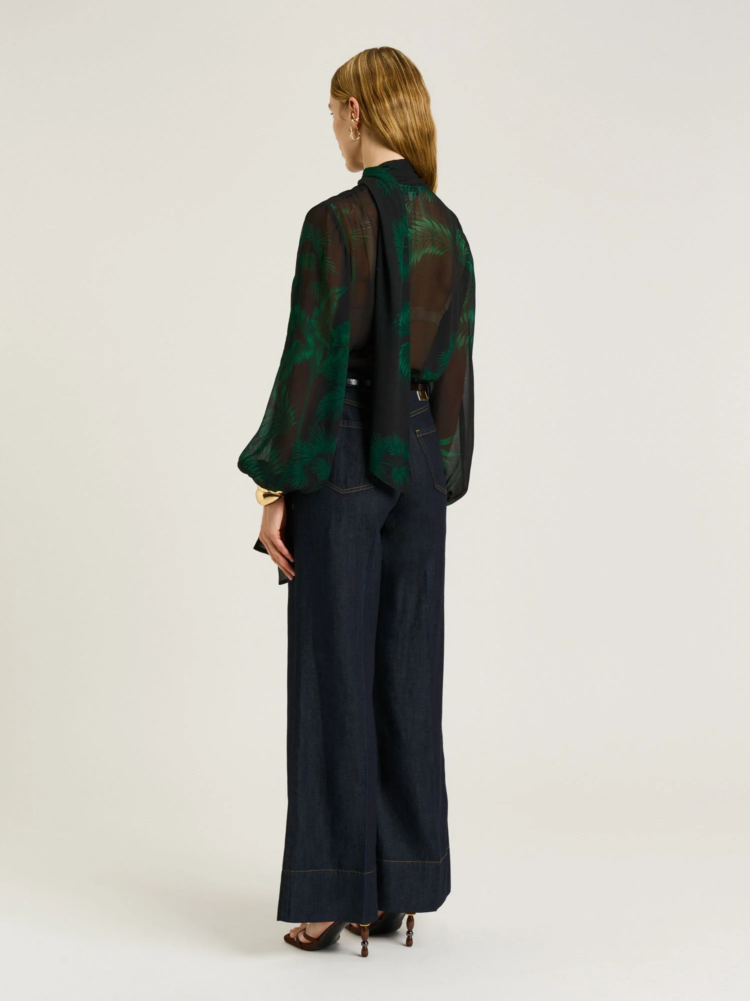 EMERALD PALM CRINKLE GEORGETTE BLOUSE - Image 6