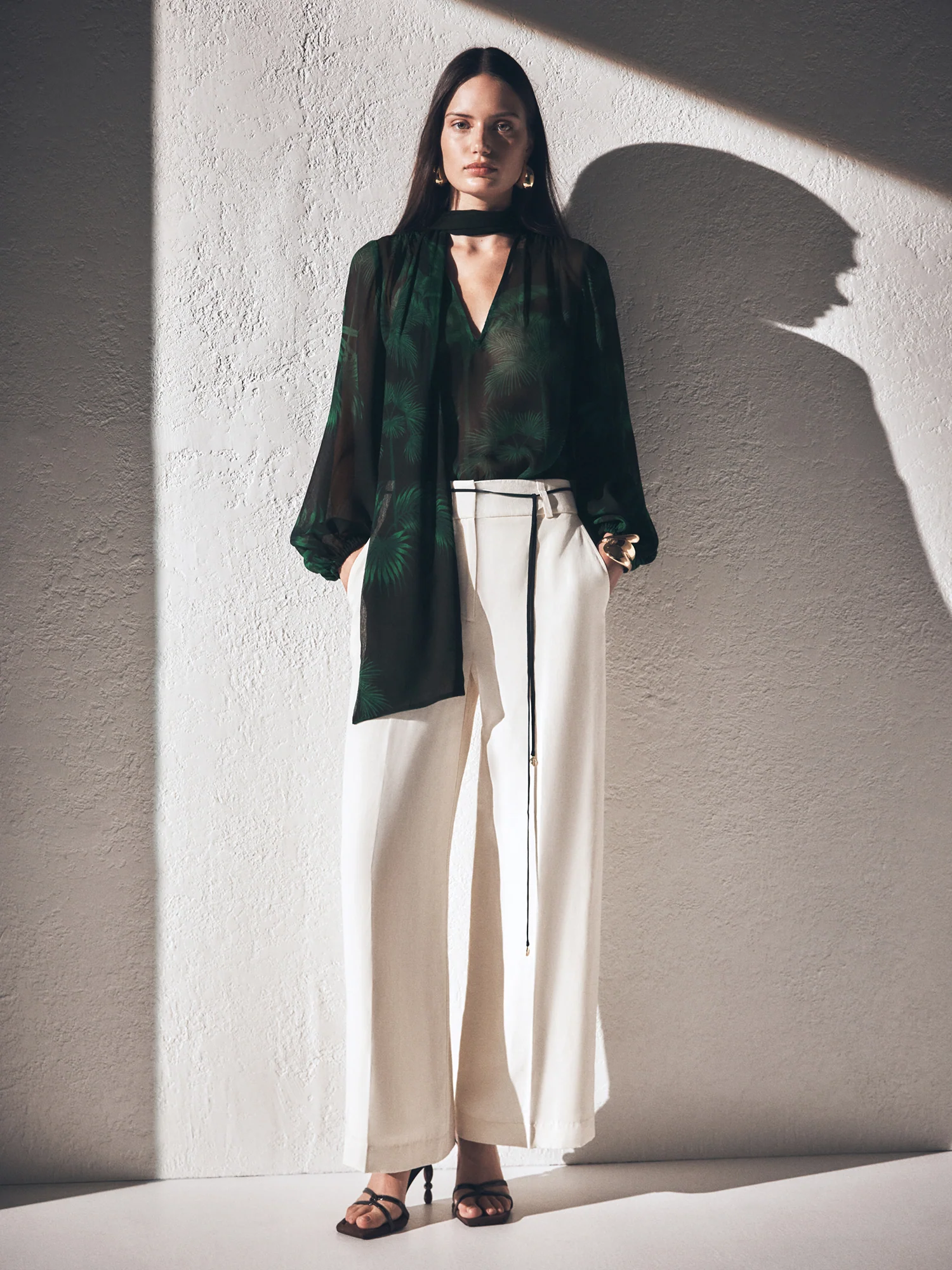 EMERALD PALM CRINKLE GEORGETTE BLOUSE - Image 8