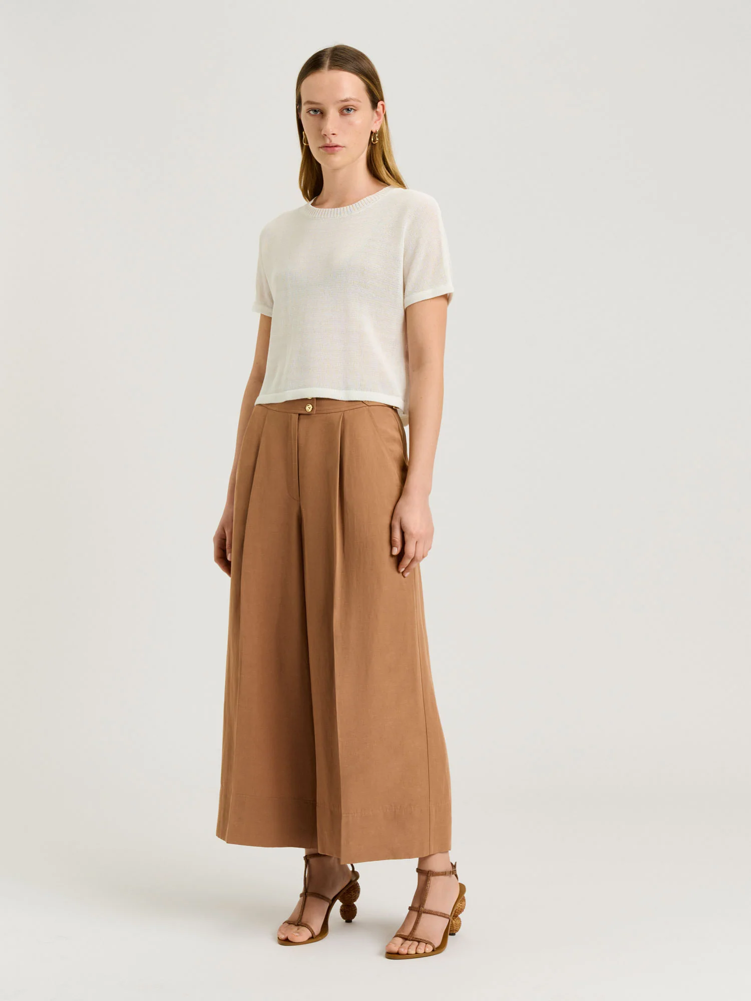 EUROPEAN LYOCELL LINEN CROPPED WIDE PANT