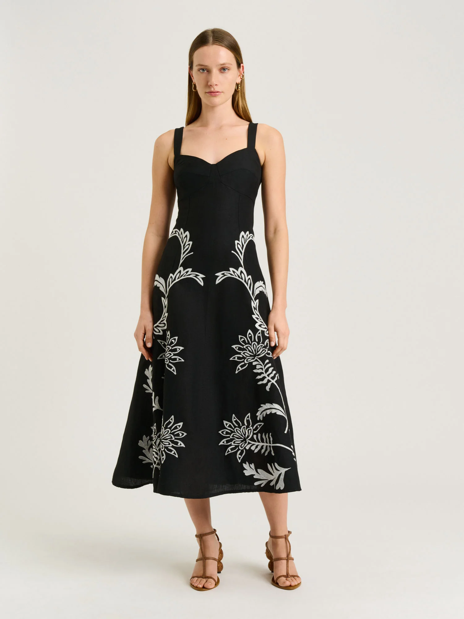 FILIGREE FOLIAGE EMBROIDERED MIDI DRESS