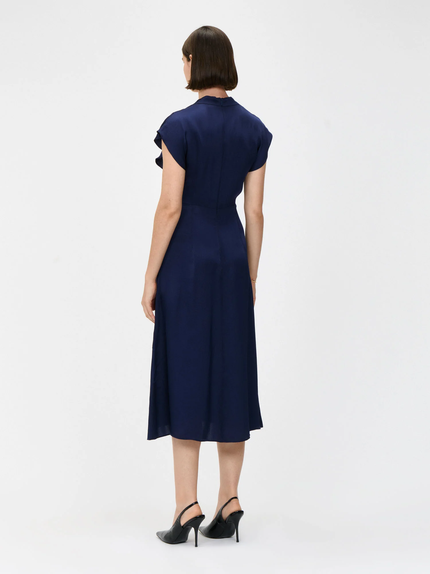 HAMMERED SATIN DRAPED NECK MIDI DRESS - Image 6