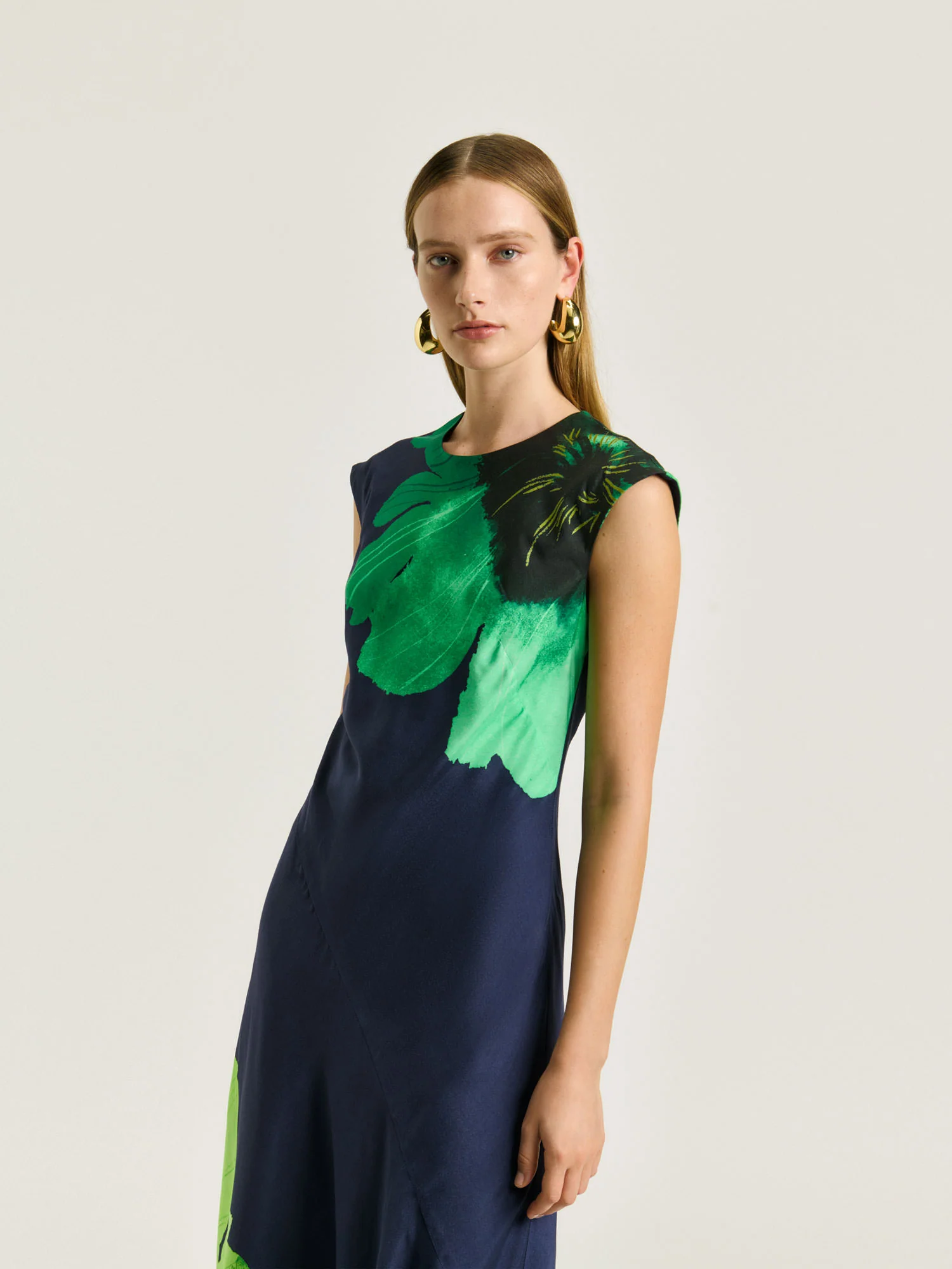 INDIGO WATER POPPY BIAS MIDI DRESS - Image 2