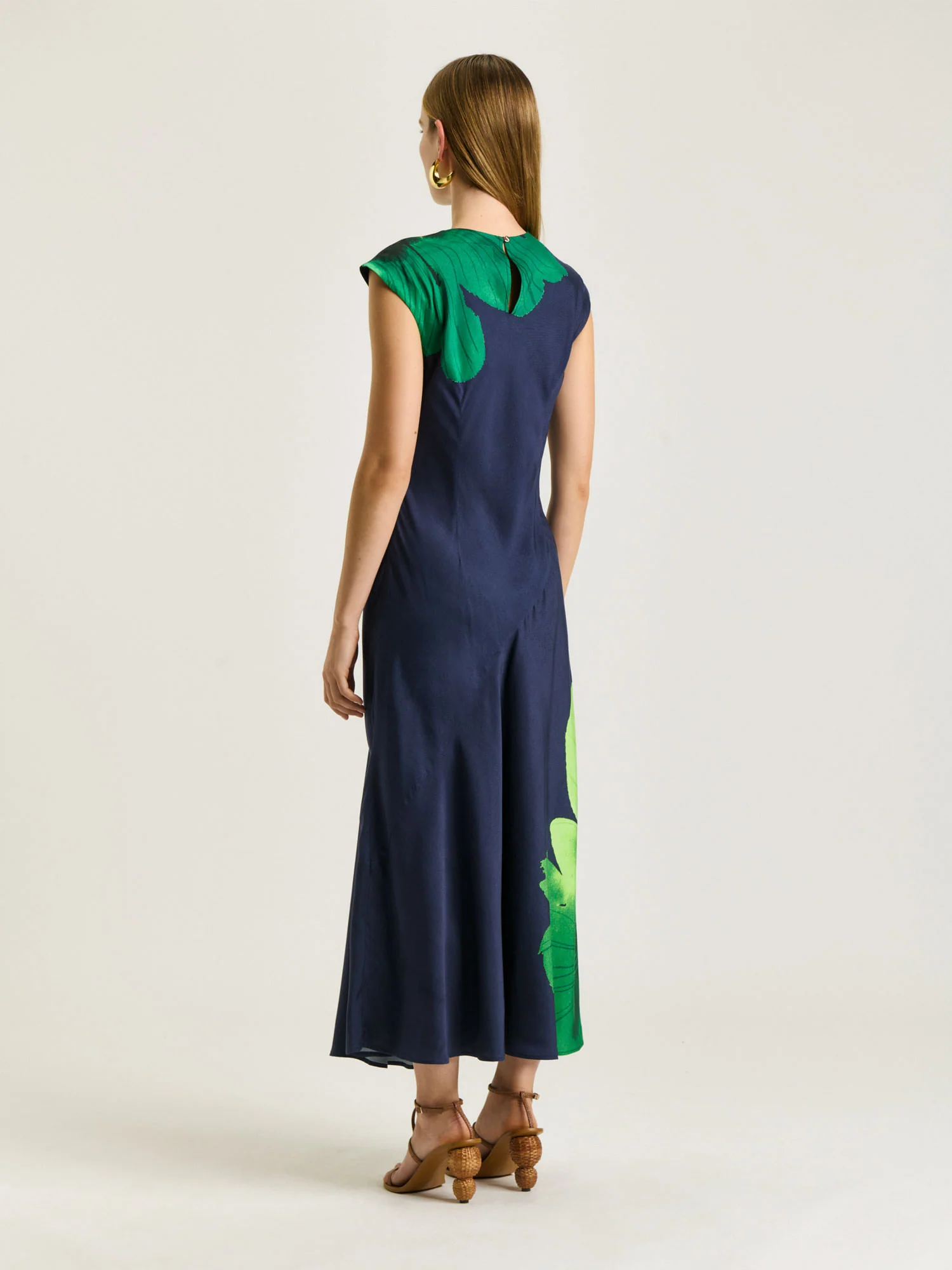 INDIGO WATER POPPY BIAS MIDI DRESS - Image 4