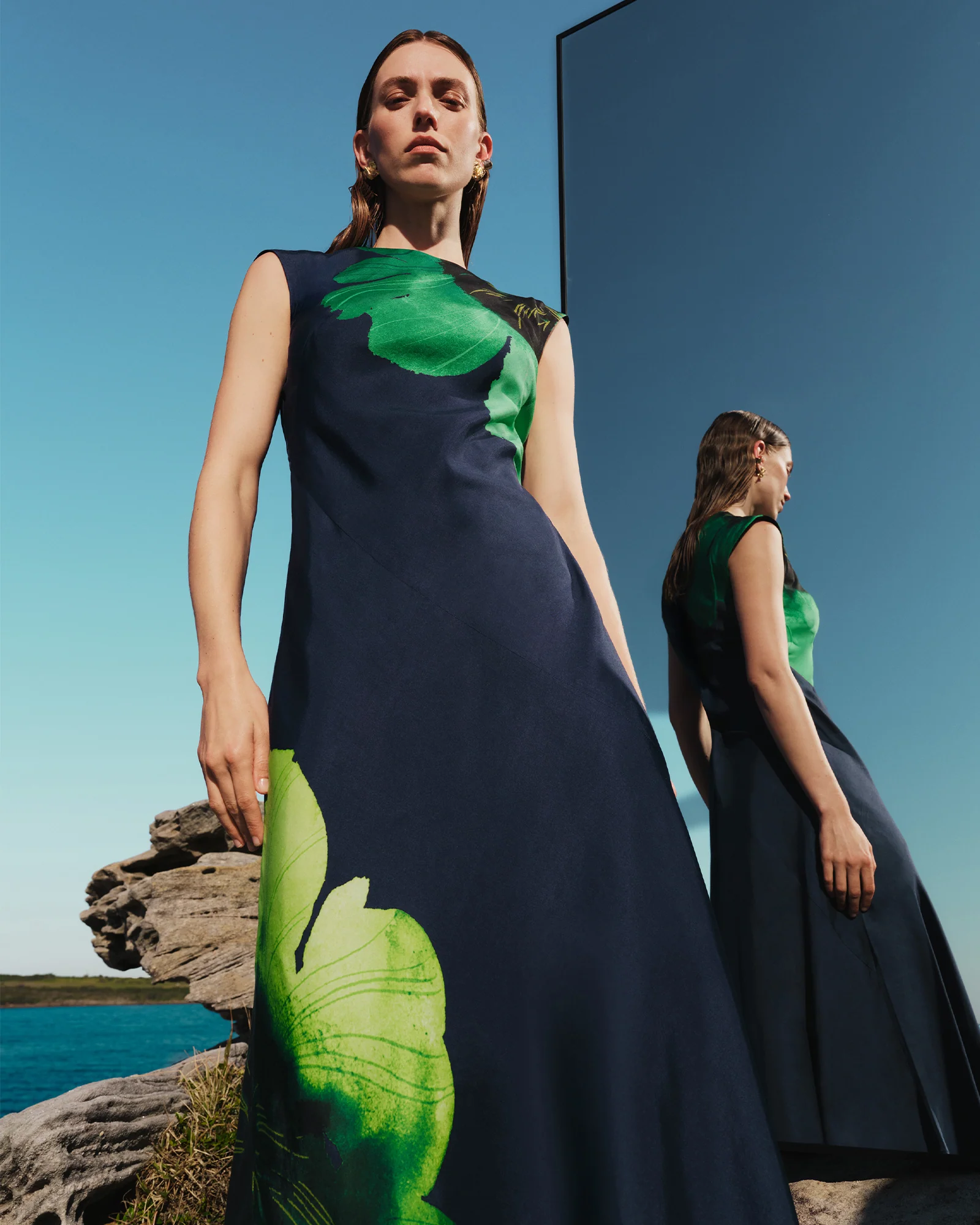 INDIGO WATER POPPY BIAS MIDI DRESS - Image 6
