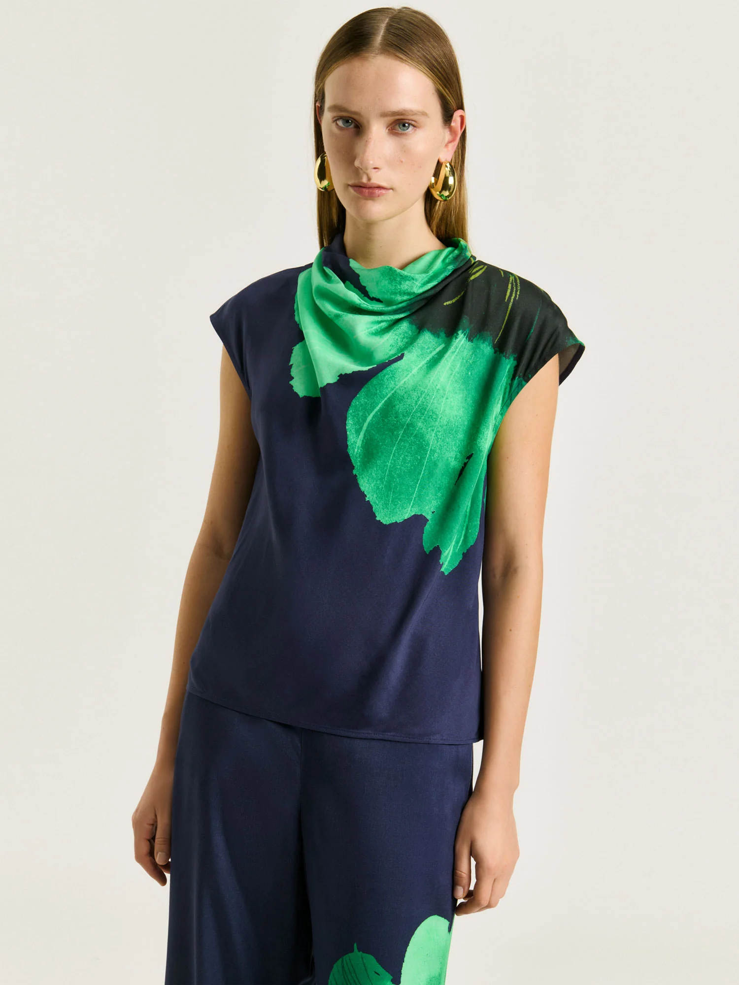 INDIGO WATER POPPY COWL NECK TOP