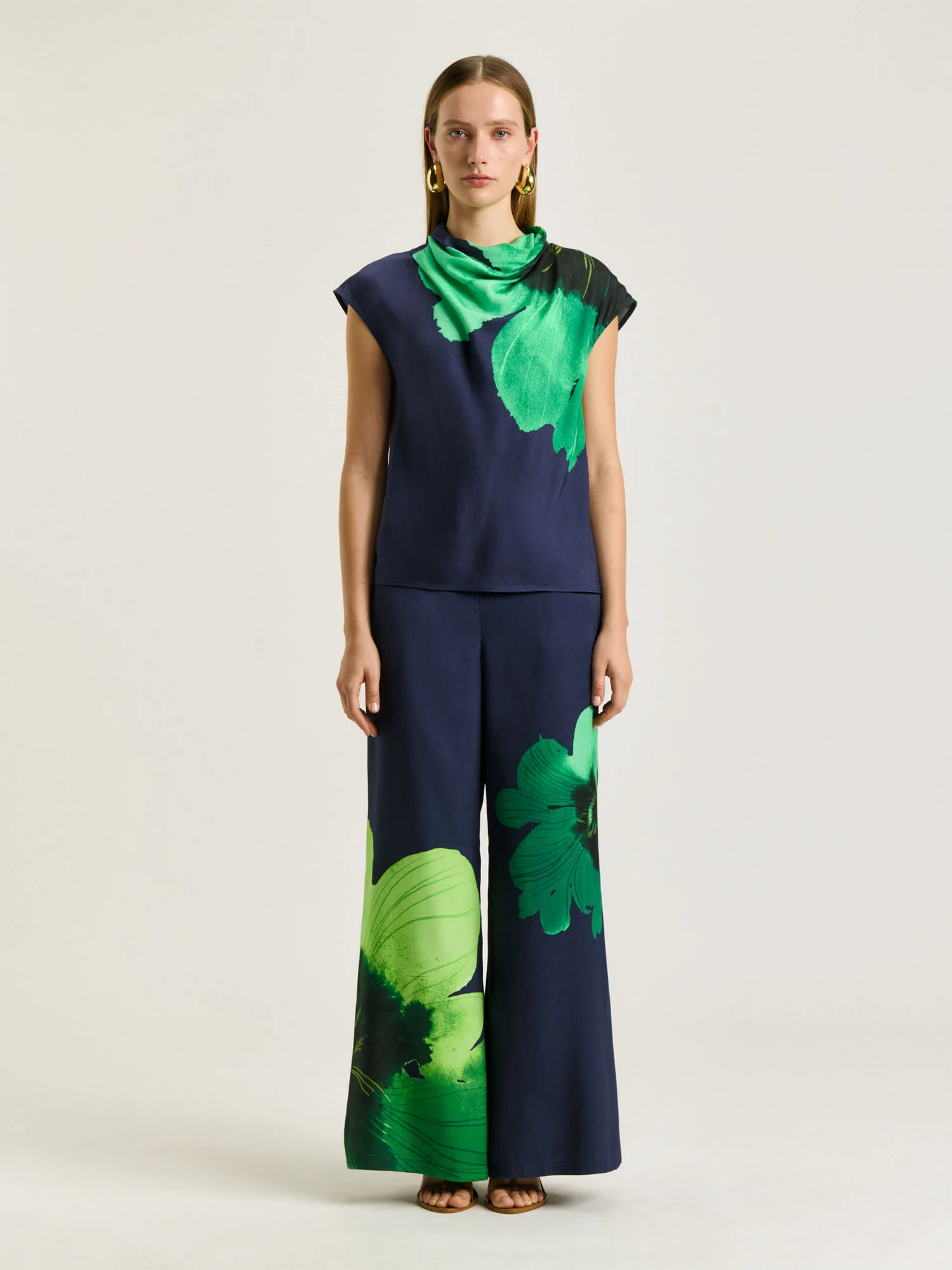 INDIGO WATER POPPY COWL NECK TOP - Image 2