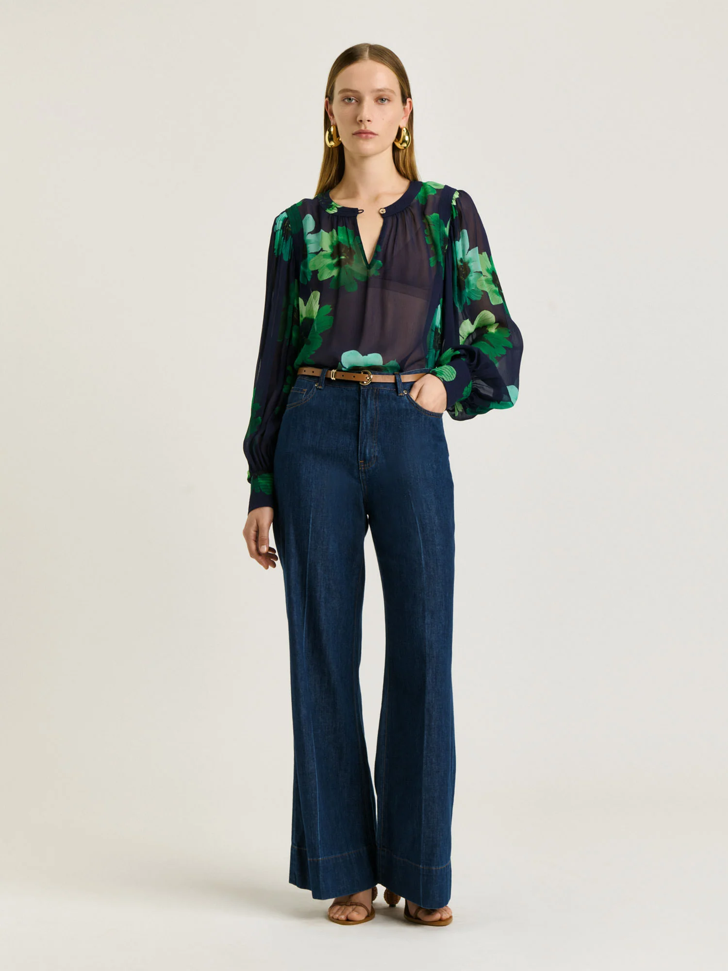 INDIGO WATER POPPY GEORGETTE BLOUSE