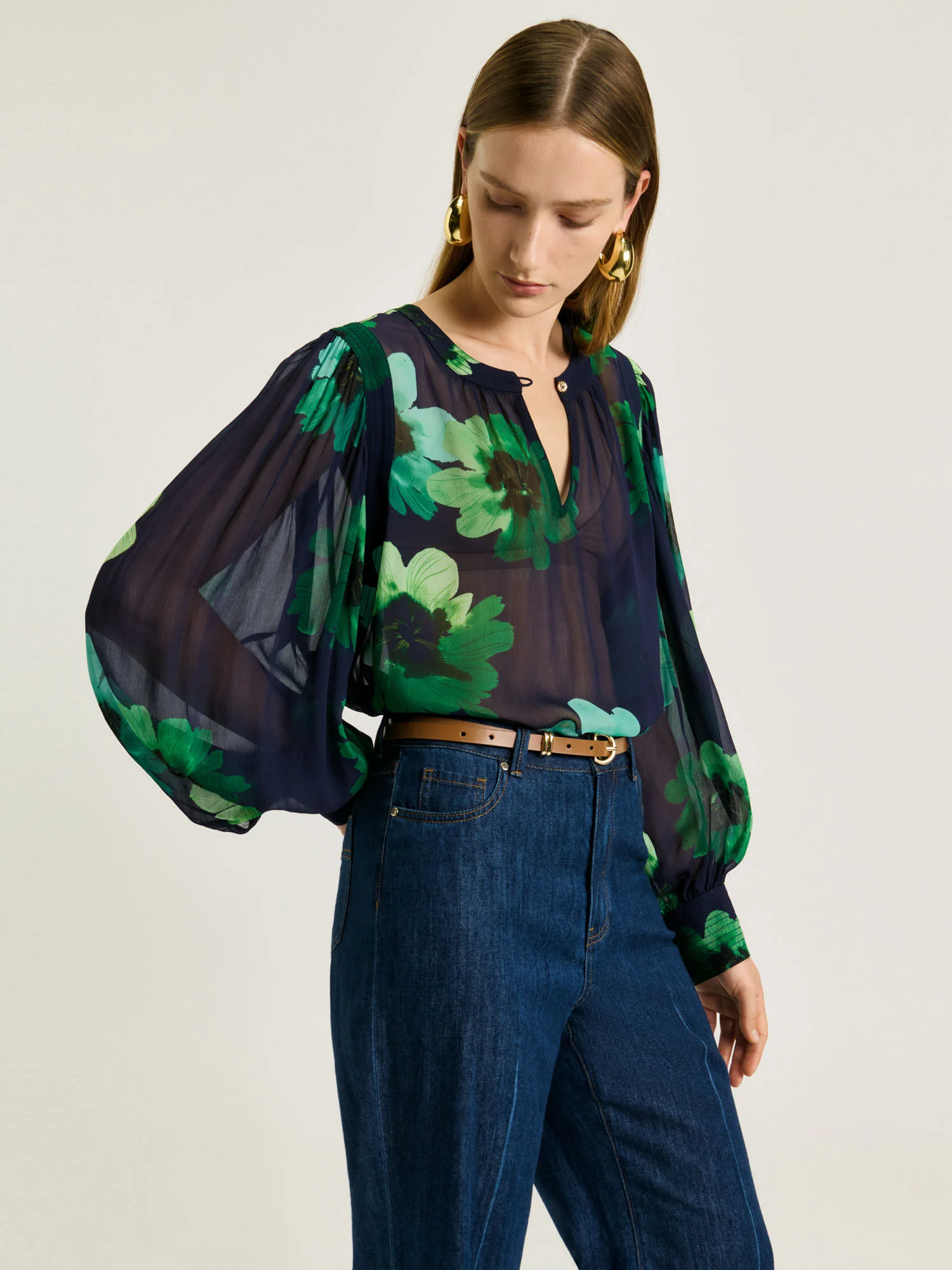 INDIGO WATER POPPY GEORGETTE BLOUSE - Image 2
