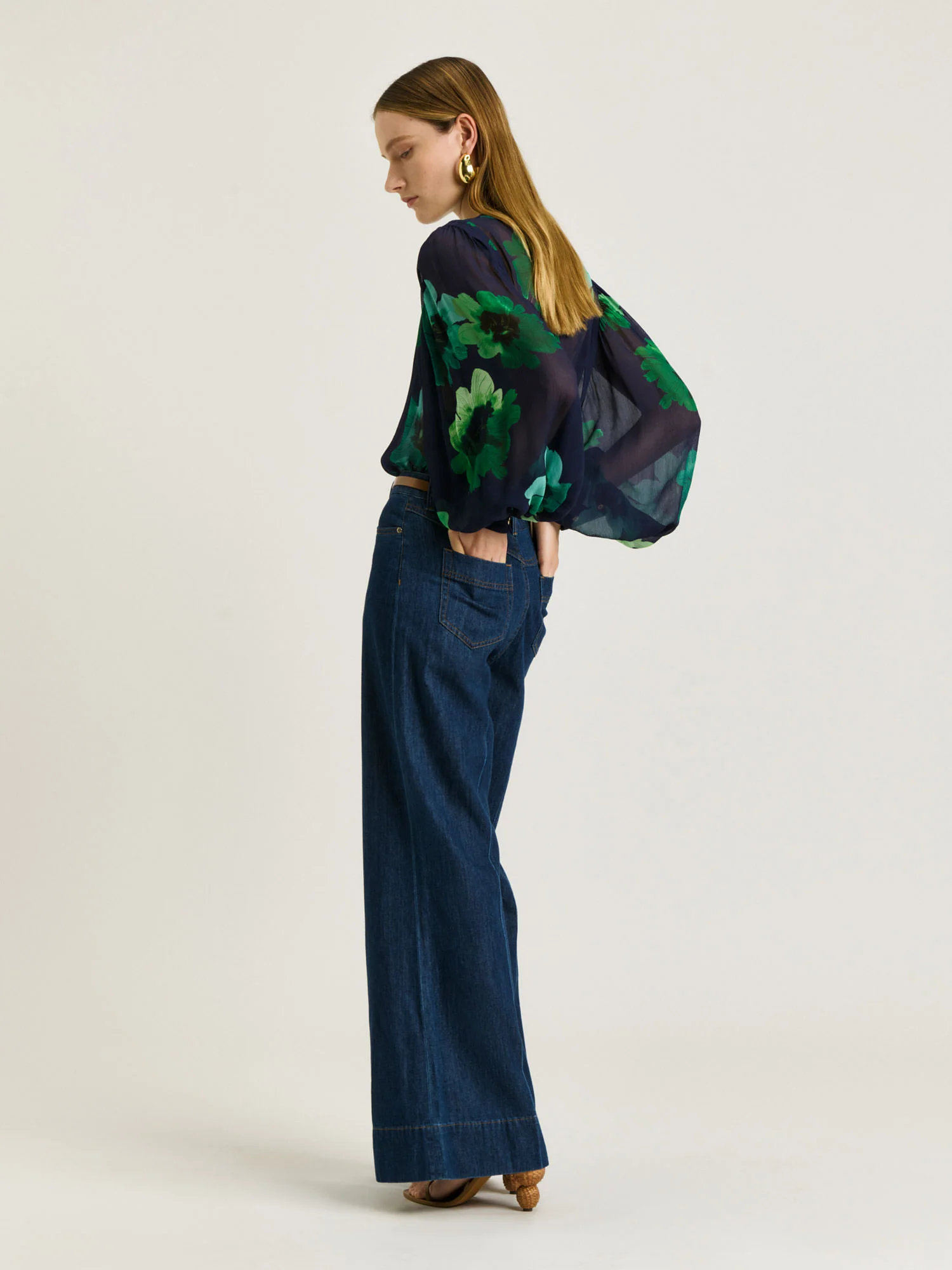 INDIGO WATER POPPY GEORGETTE BLOUSE - Image 4