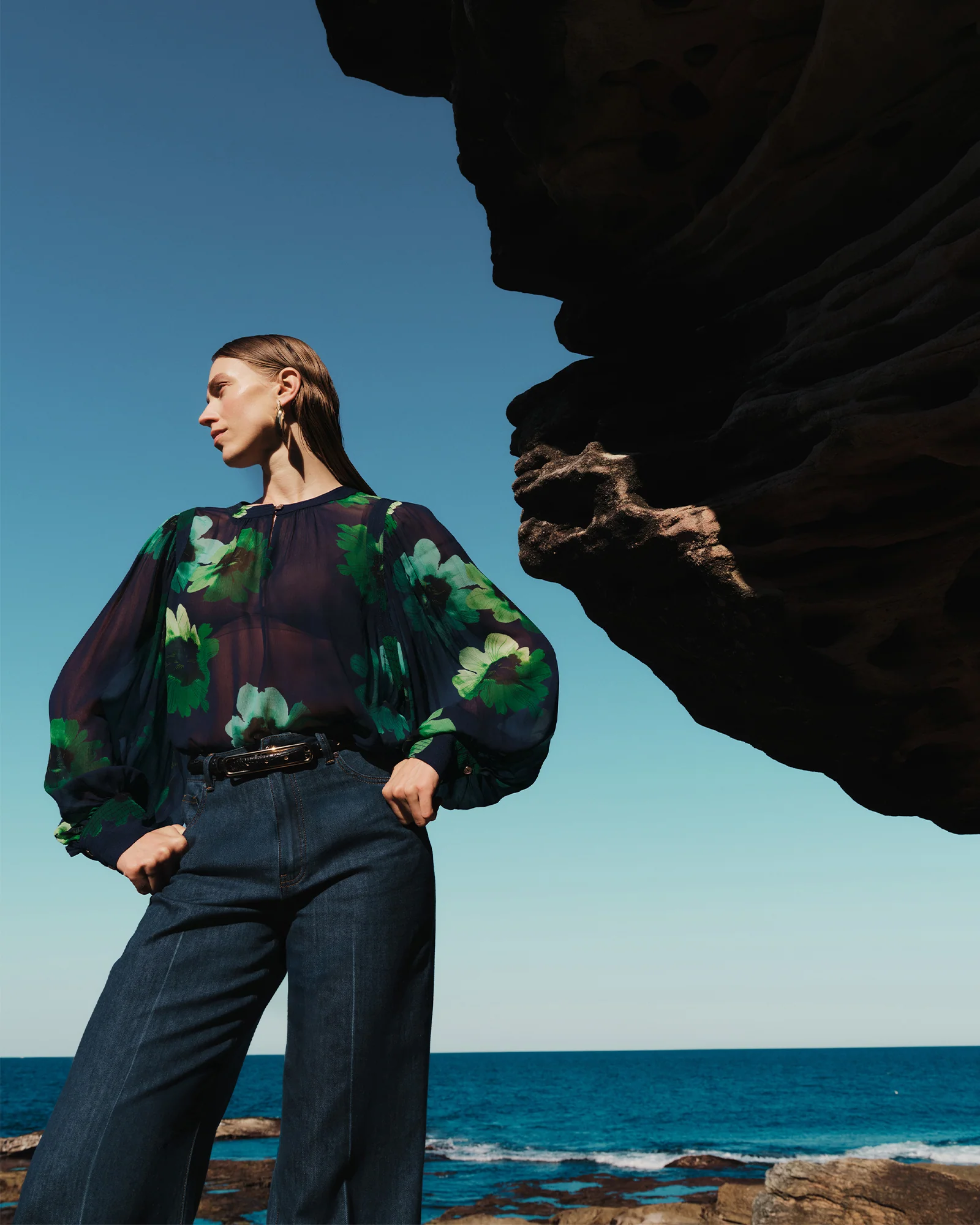 INDIGO WATER POPPY GEORGETTE BLOUSE - Image 8