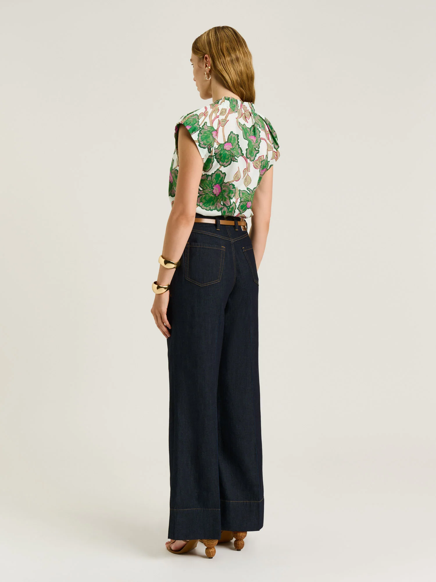 IVORY BATIK BLOOM TIE NECK TOP - Image 5