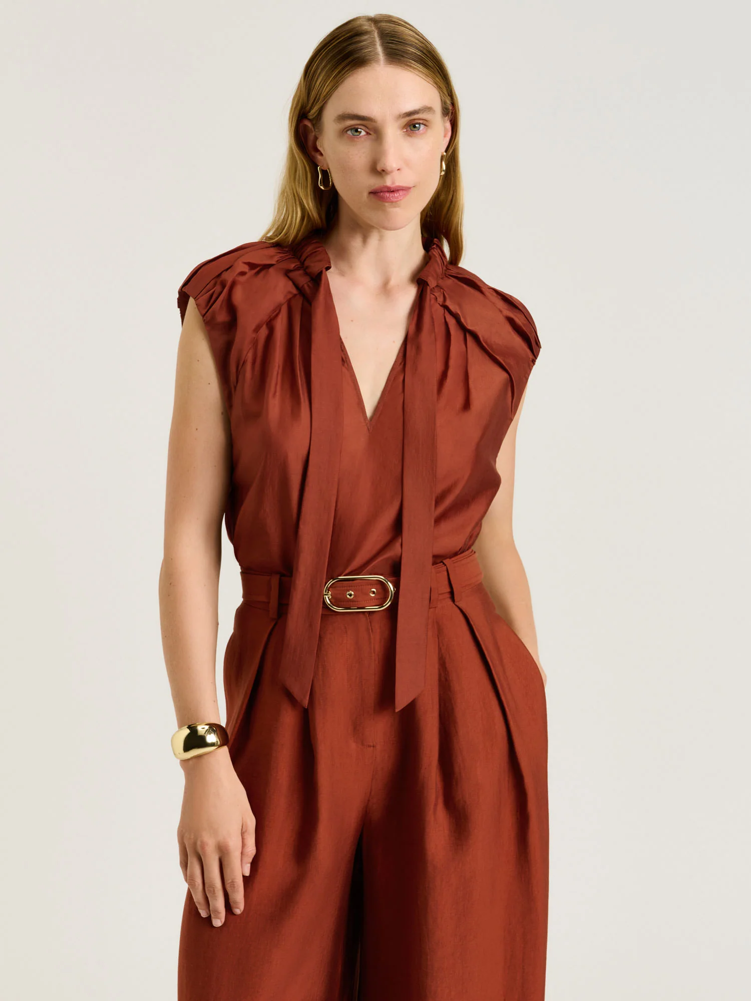 LIGHT LYOCELL BLEND TIE NECK TOP