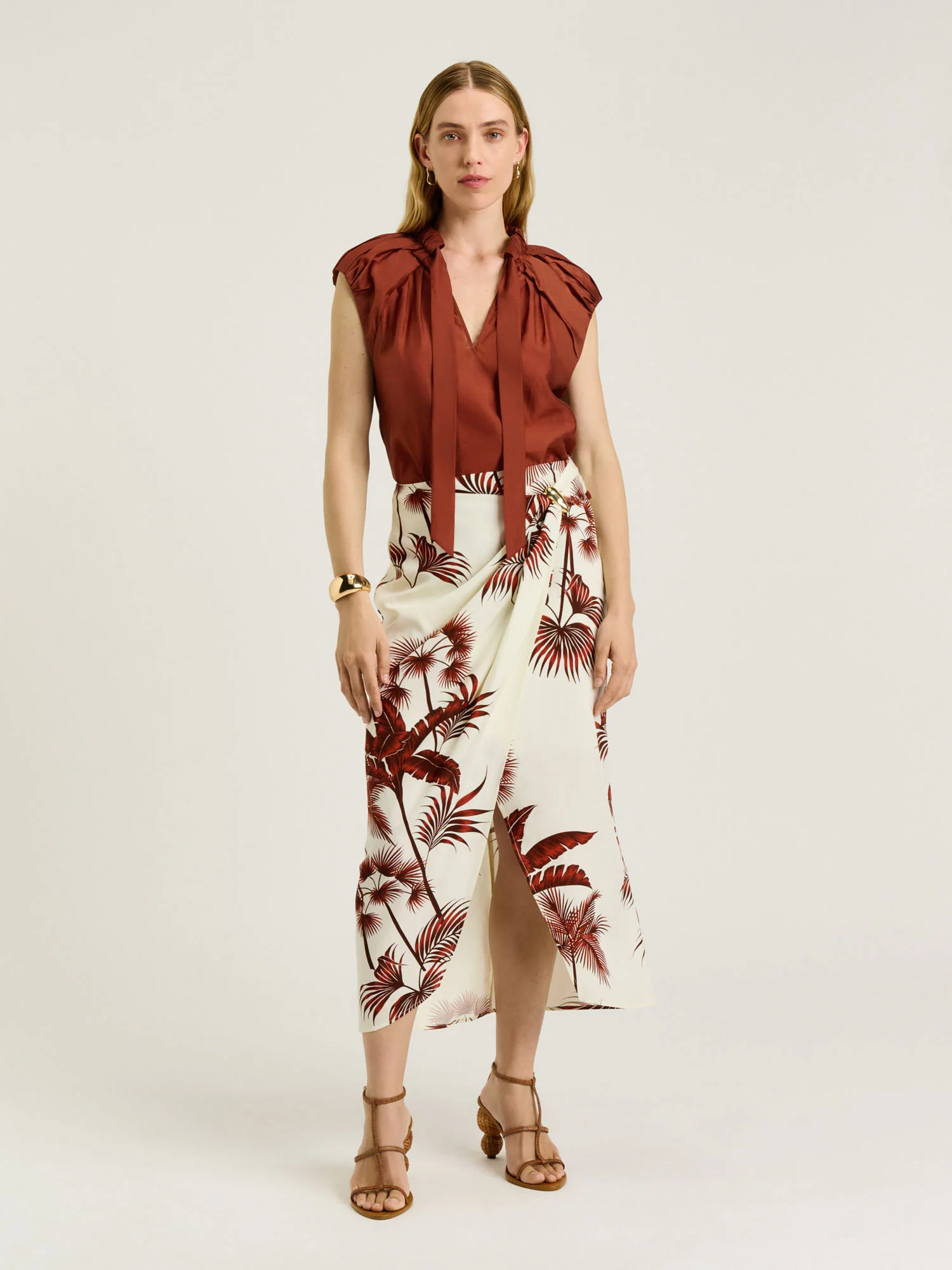 LIGHT LYOCELL BLEND TIE NECK TOP - Image 2