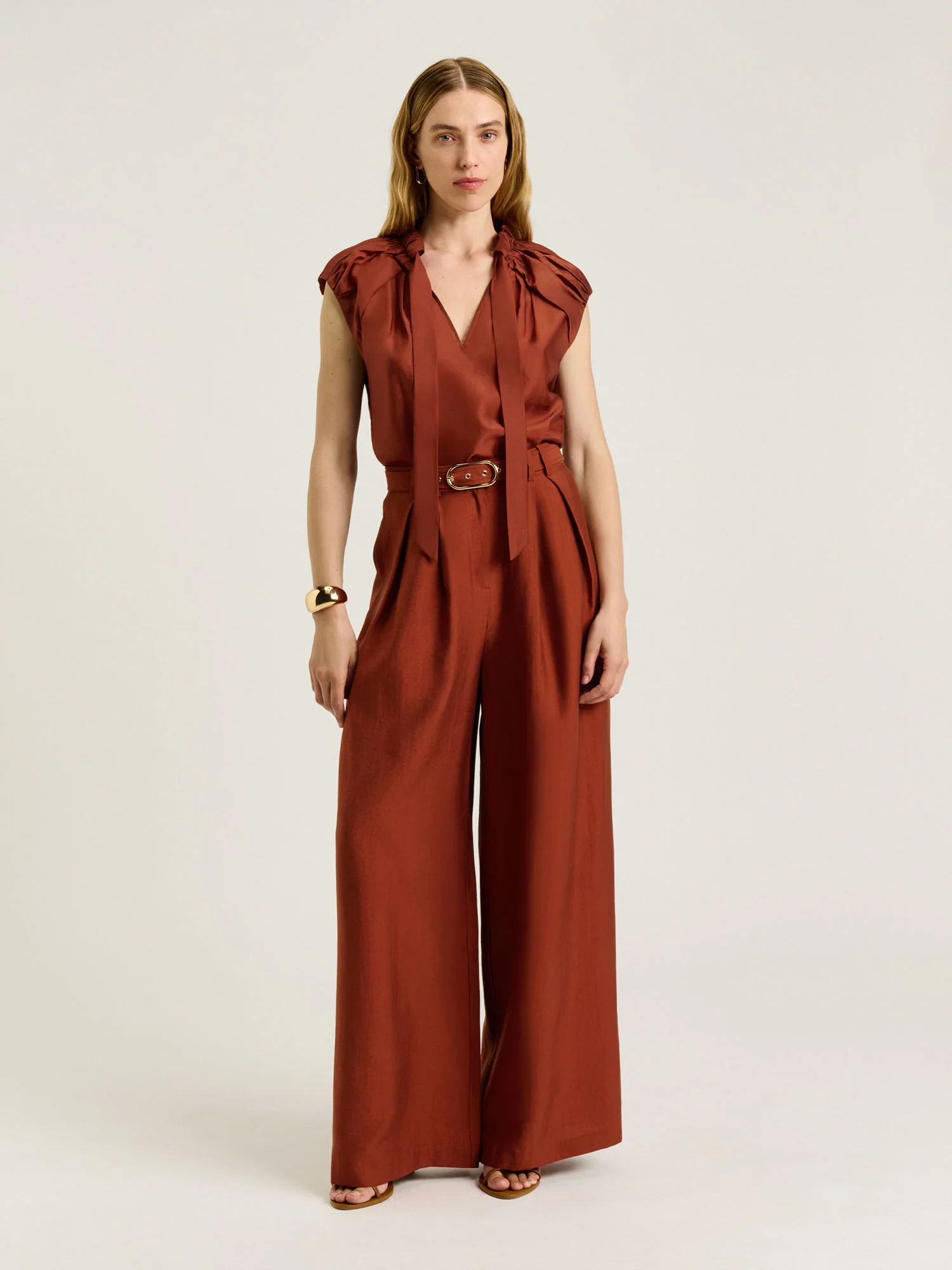 LIGHT LYOCELL BLEND TIE NECK TOP - Image 3