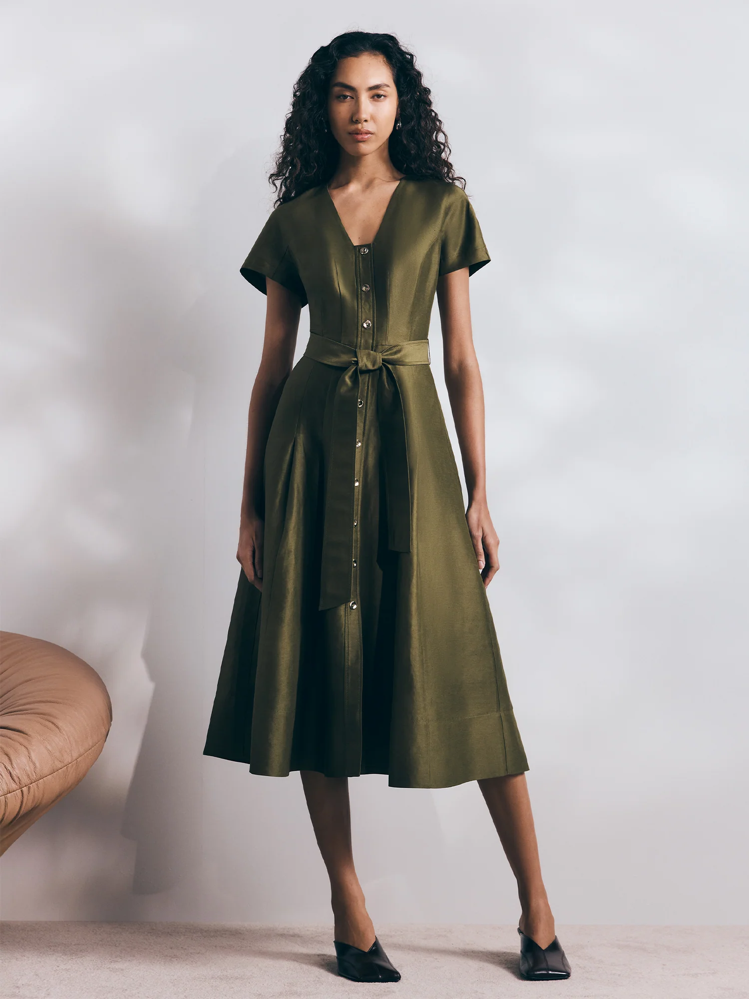 LINEN VISCOSE BUTTON FRONT DRESS - Image 6