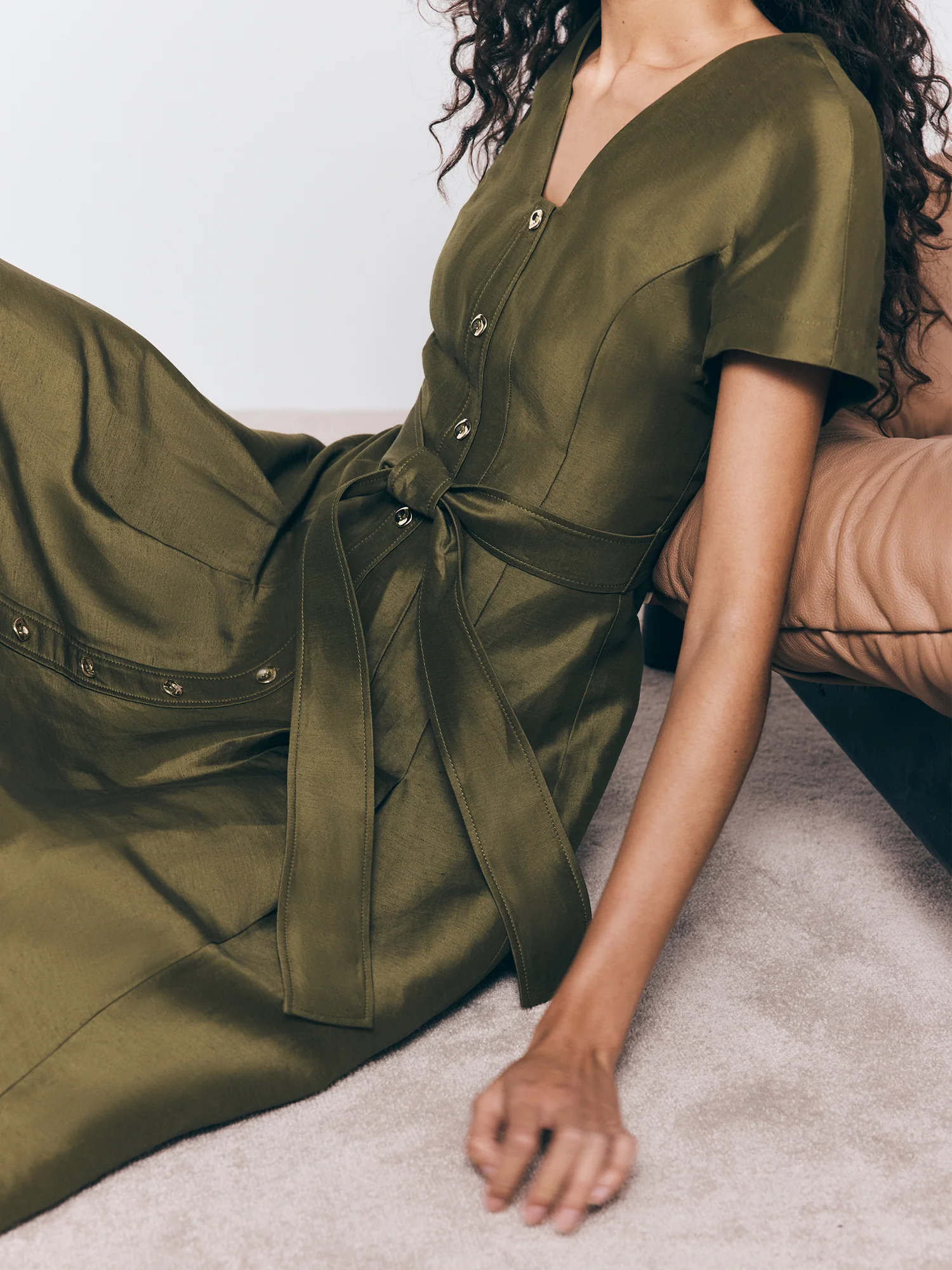 LINEN VISCOSE BUTTON FRONT DRESS - Image 7