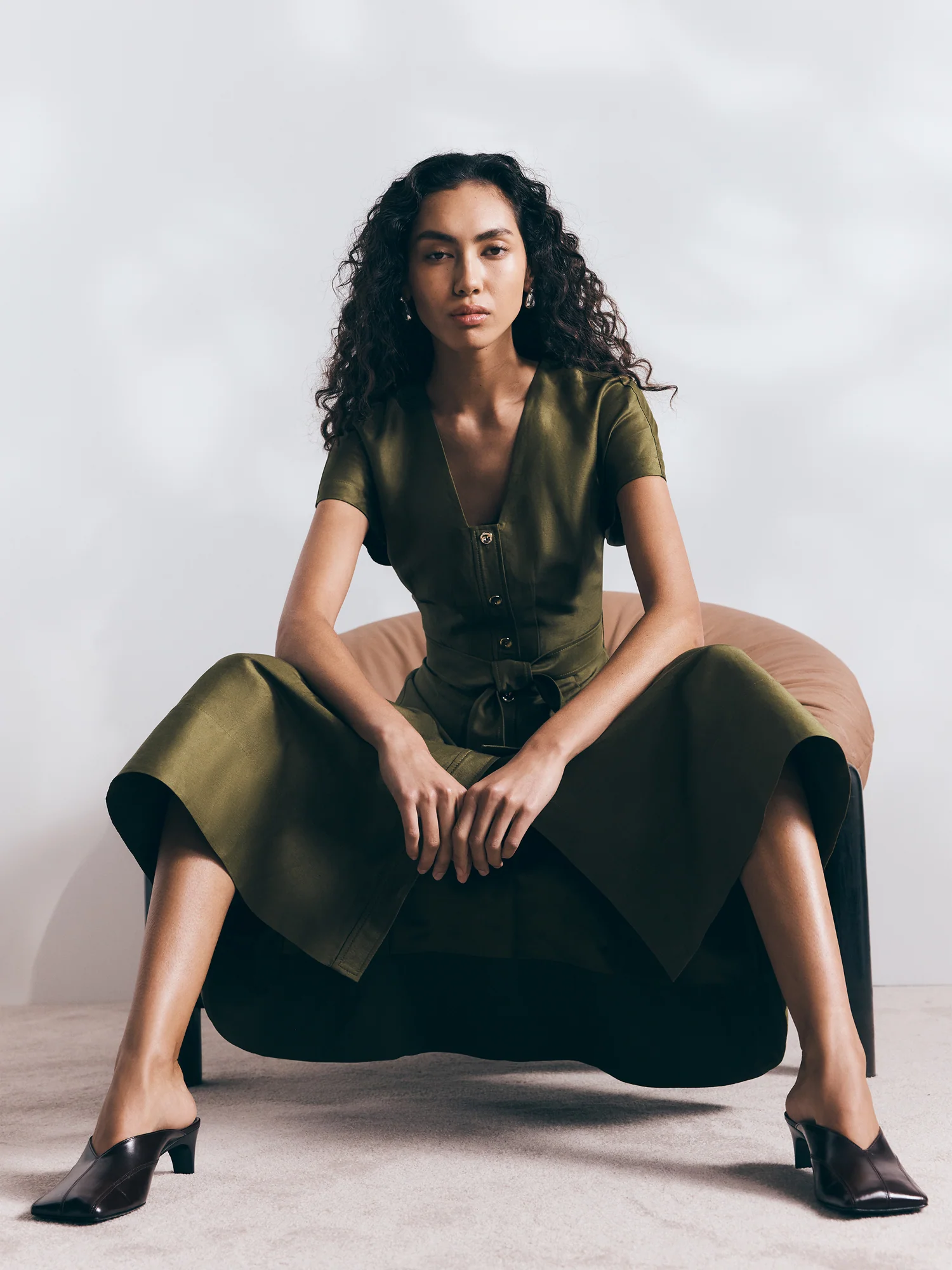 LINEN VISCOSE BUTTON FRONT DRESS - Image 8