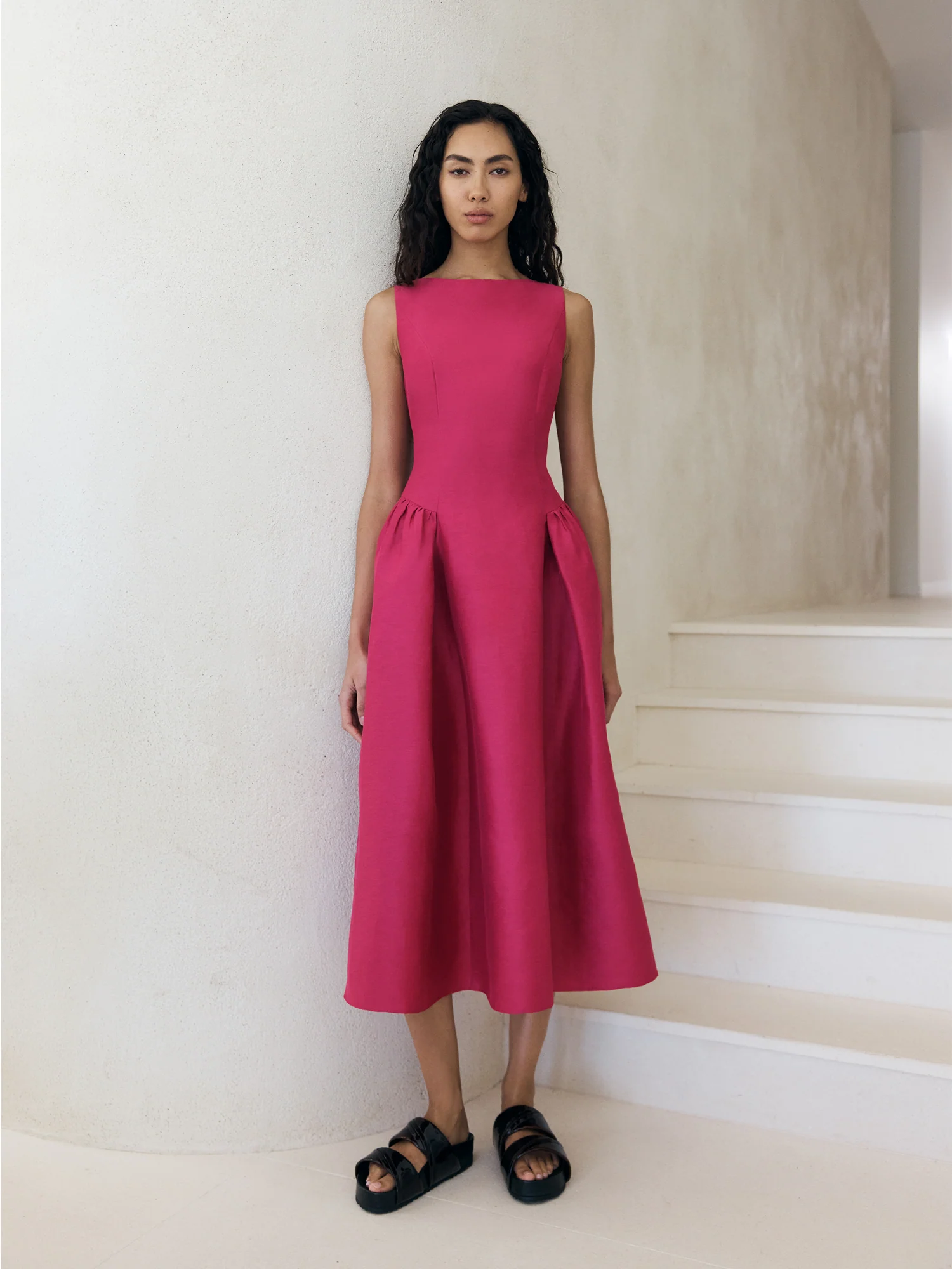 LINEN VISCOSE MIDI DRESS - Image 6