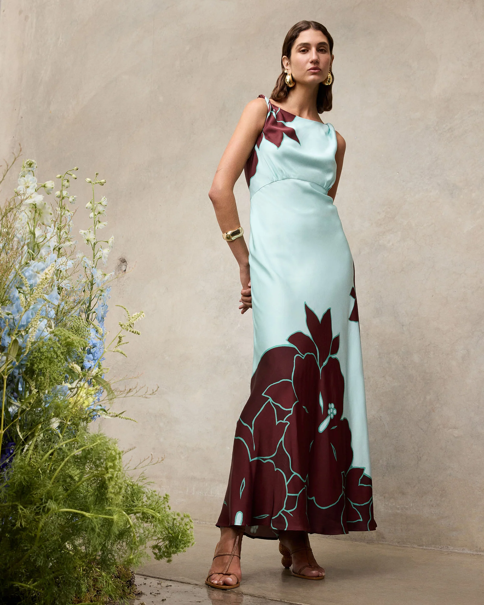 MINT POINSETTIA SATIN MAXI DRESS - Image 7