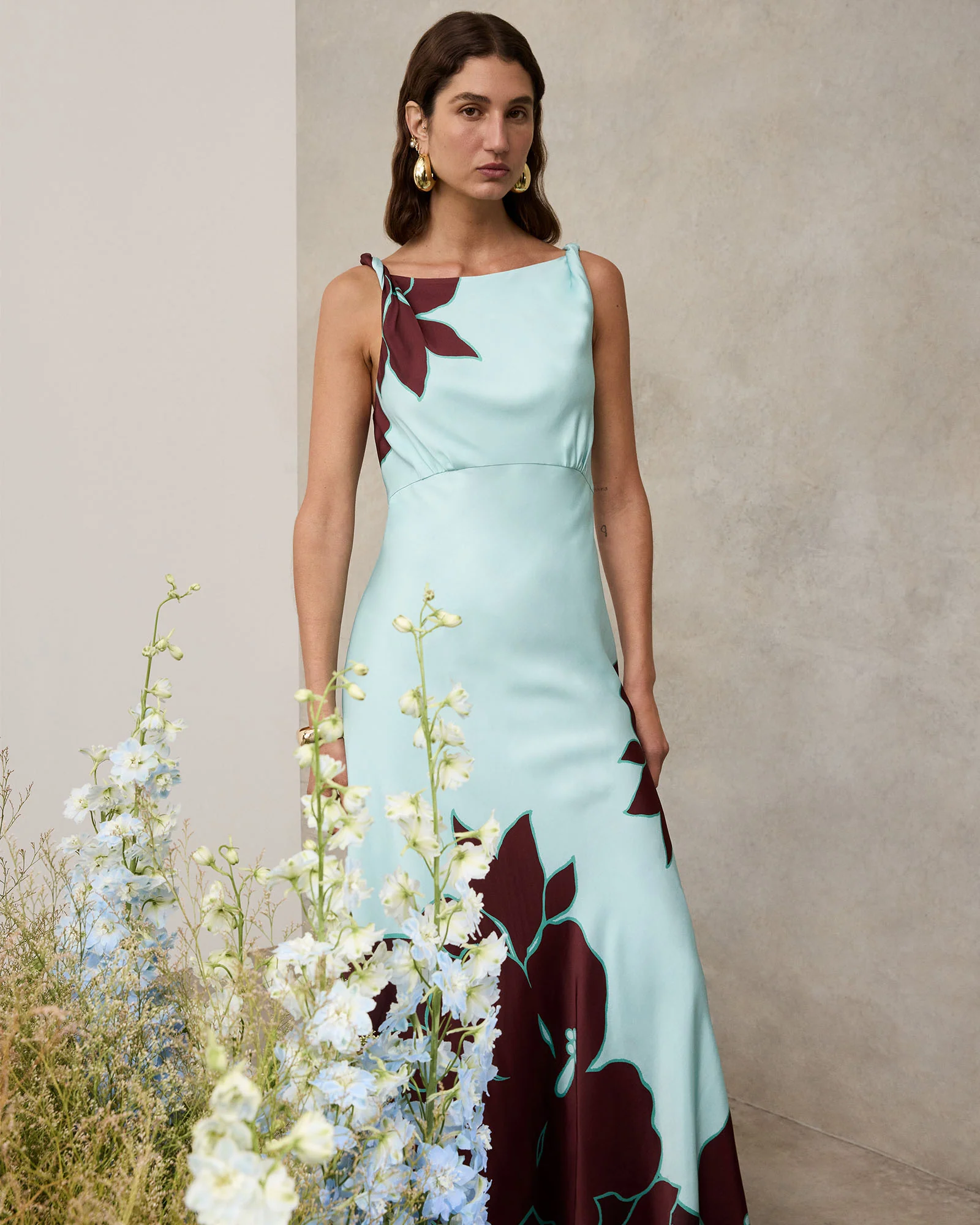 MINT POINSETTIA SATIN MAXI DRESS - Image 8