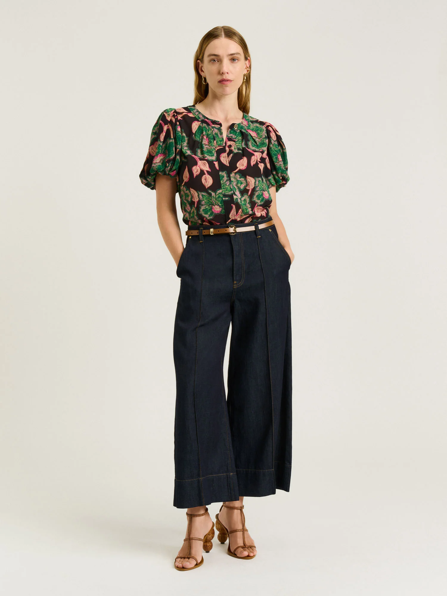 NOIR BATIK BLOOM GEORGETTE GATHERED SLEEVE BLOUSE