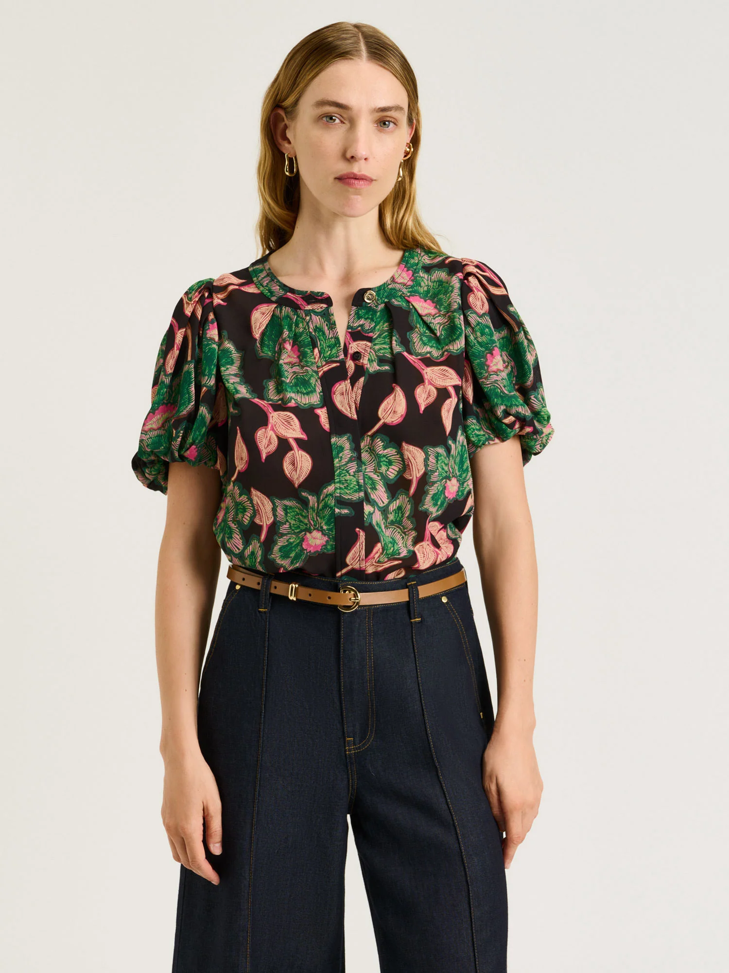 NOIR BATIK BLOOM GEORGETTE GATHERED SLEEVE BLOUSE - Image 2