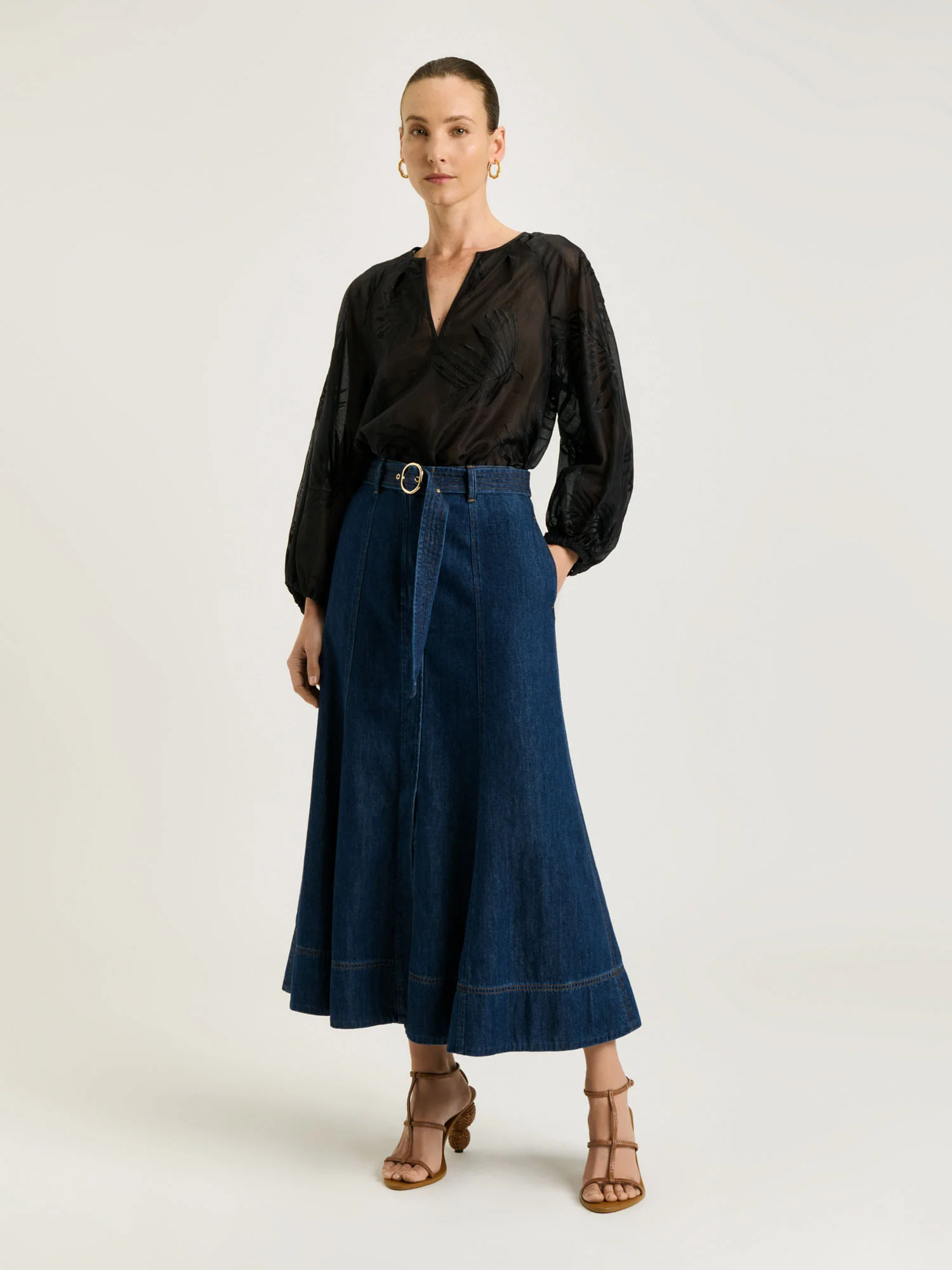 PALM EMBROIDERY BLOUSON SLEEVE TOP - Image 3