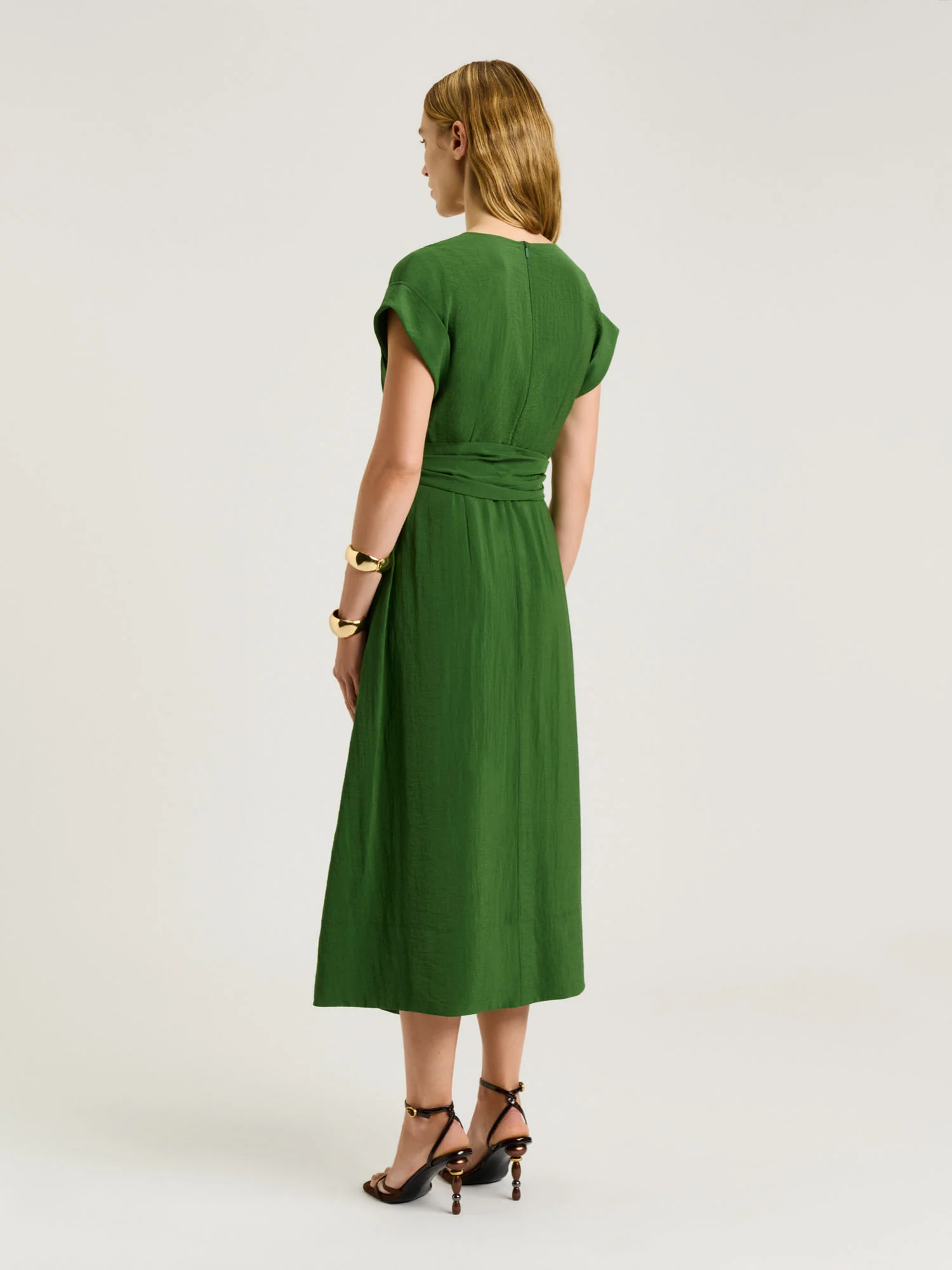 RAYON BLEND TIE WAIST MIDI DRESS - Image 3