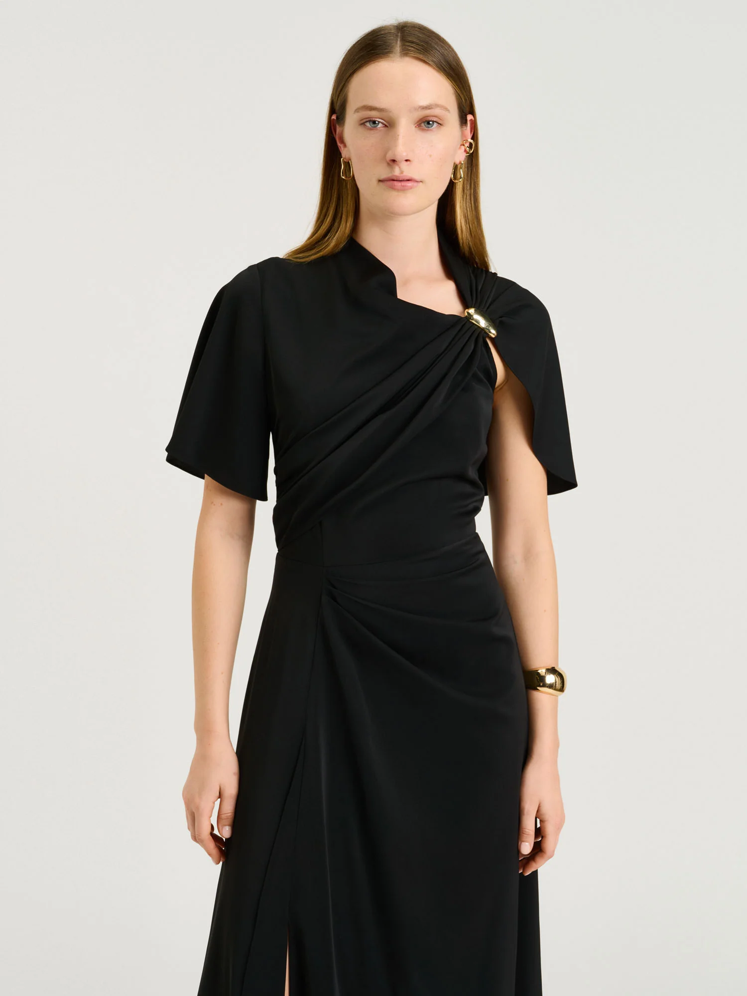 SATIN GEORGETTE DRAPED DRESS - Image 2