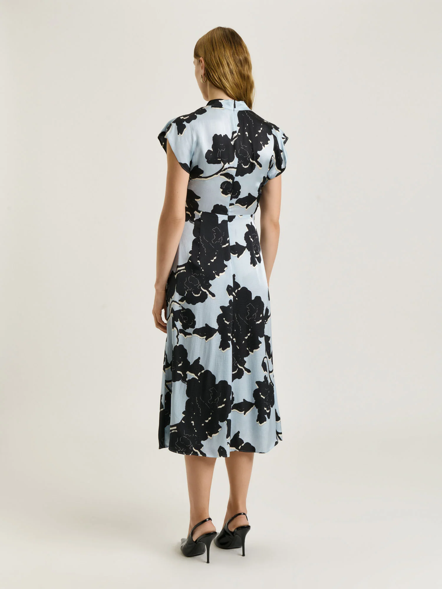 SHADOW ROSE SATIN DRAPED NECK MIDI DRESS - Image 3