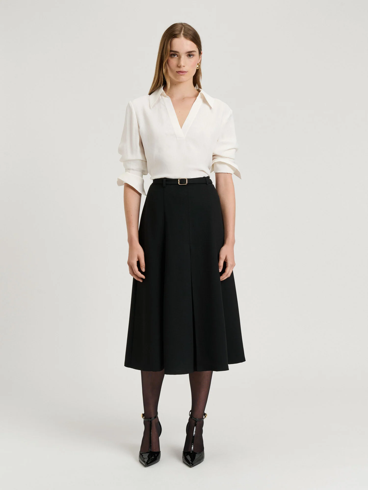 SHEER VISCOSE STRIPE COLLARED TOP - Image 5